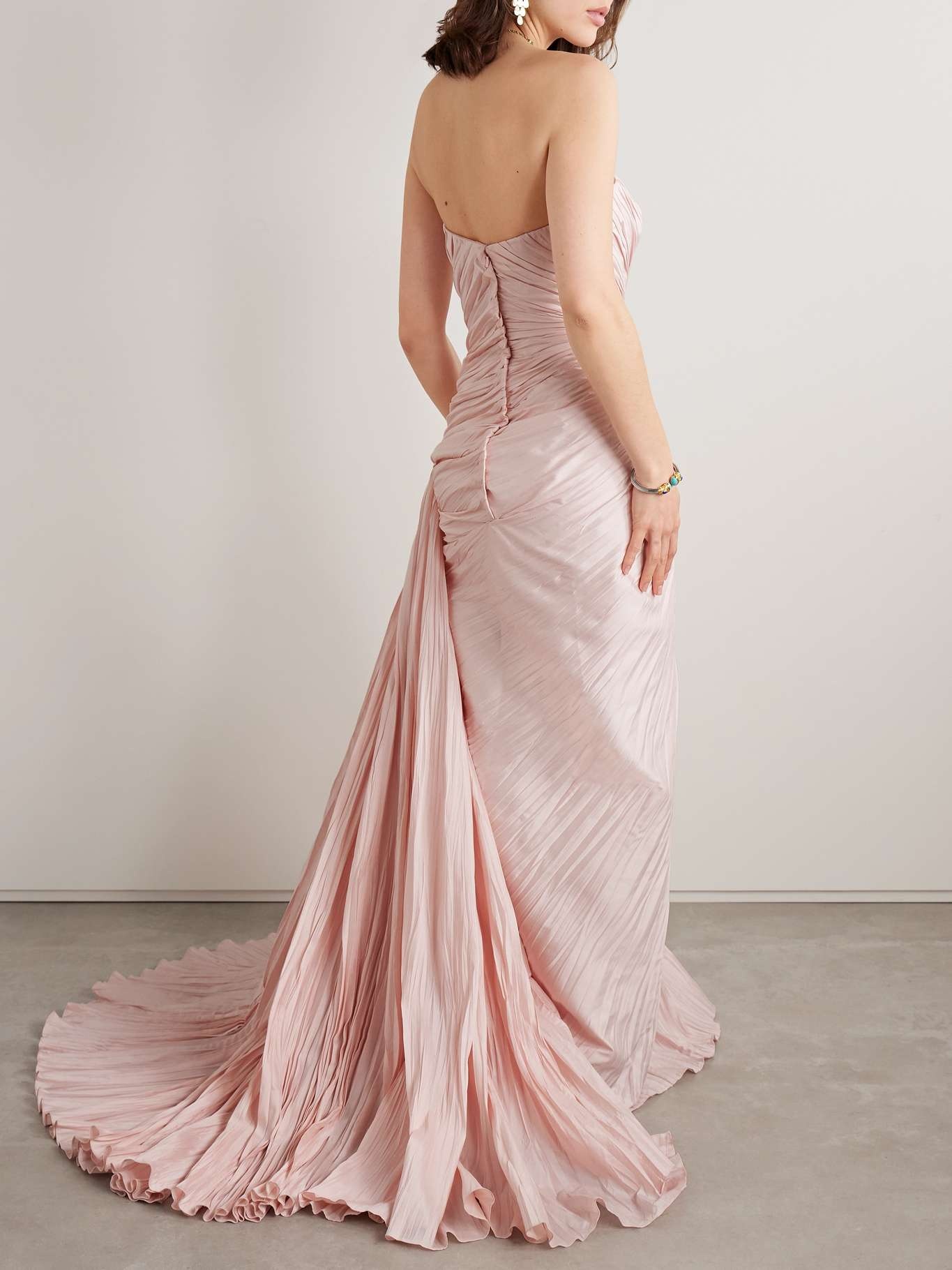 Strapless gathered plissé-taffeta gown Pastel pink - 3