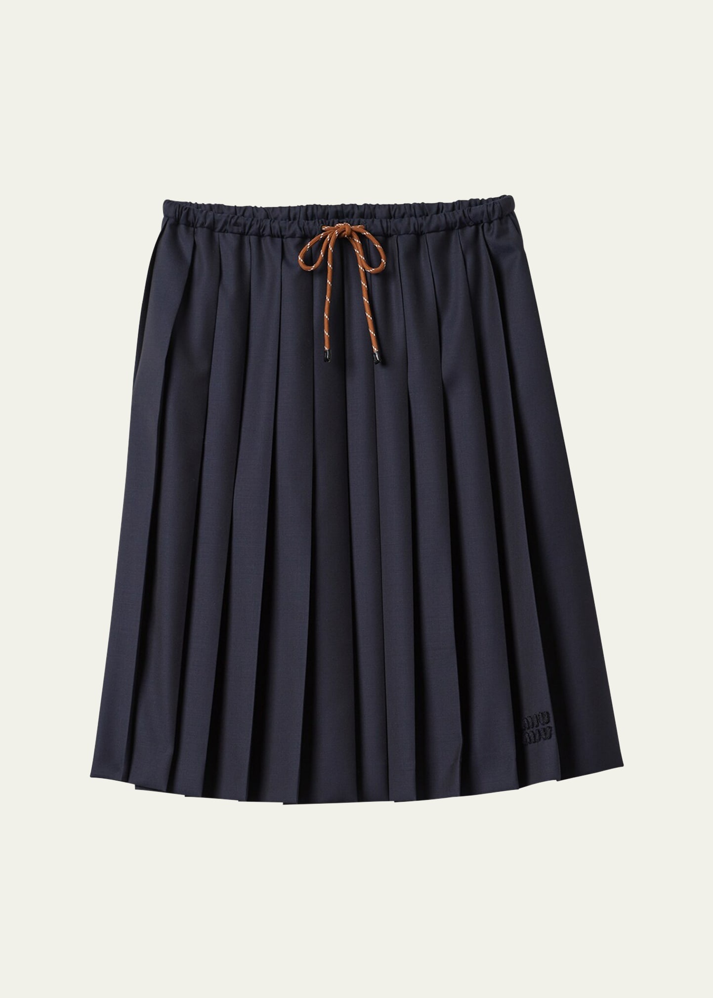 Pleated Drawstring Waistband Wool Skirt - 1