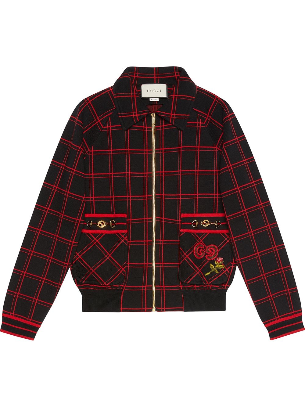 Check wool bomber with patches - 1