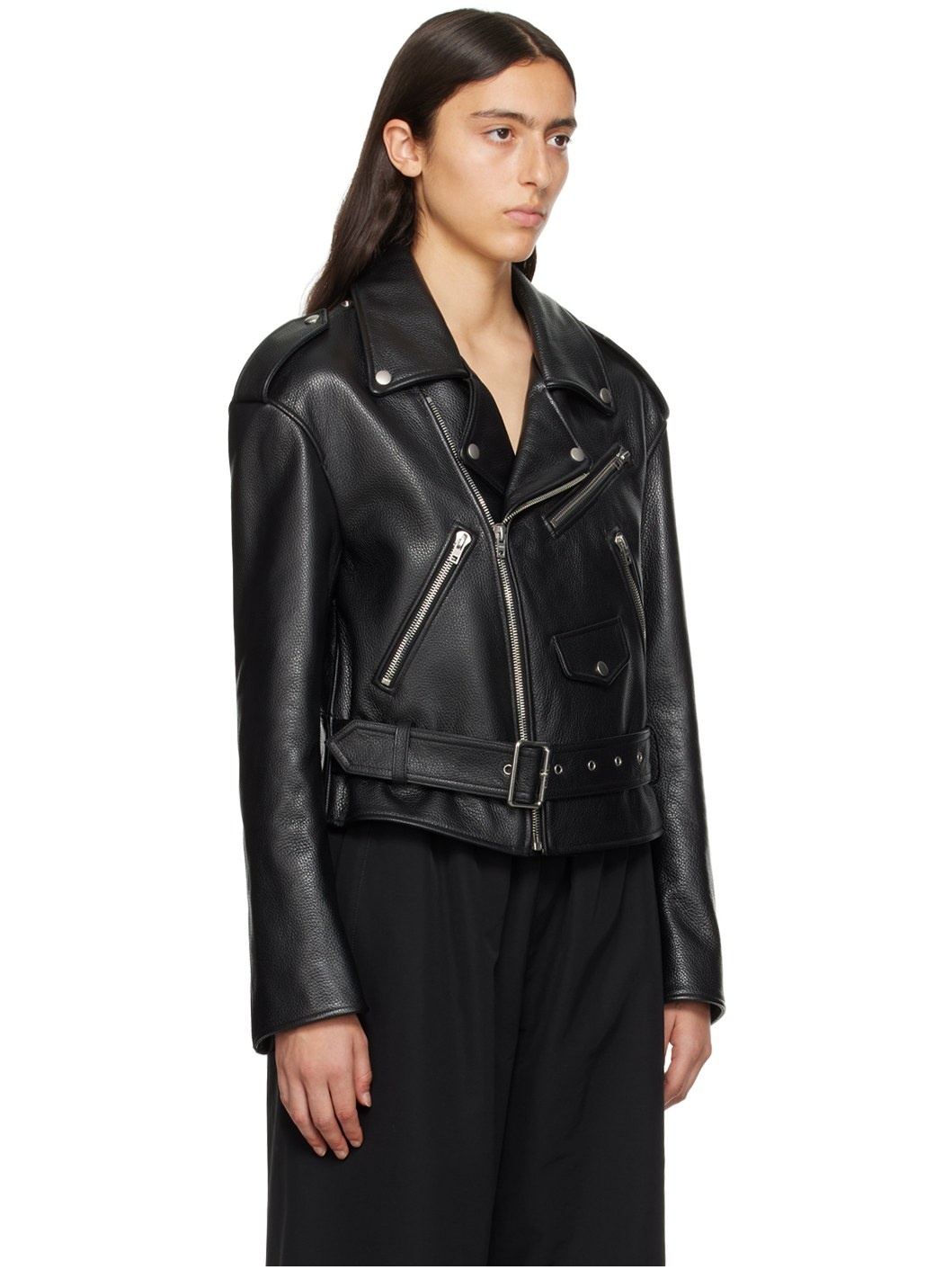 Black Printed Leather Jacket - 2