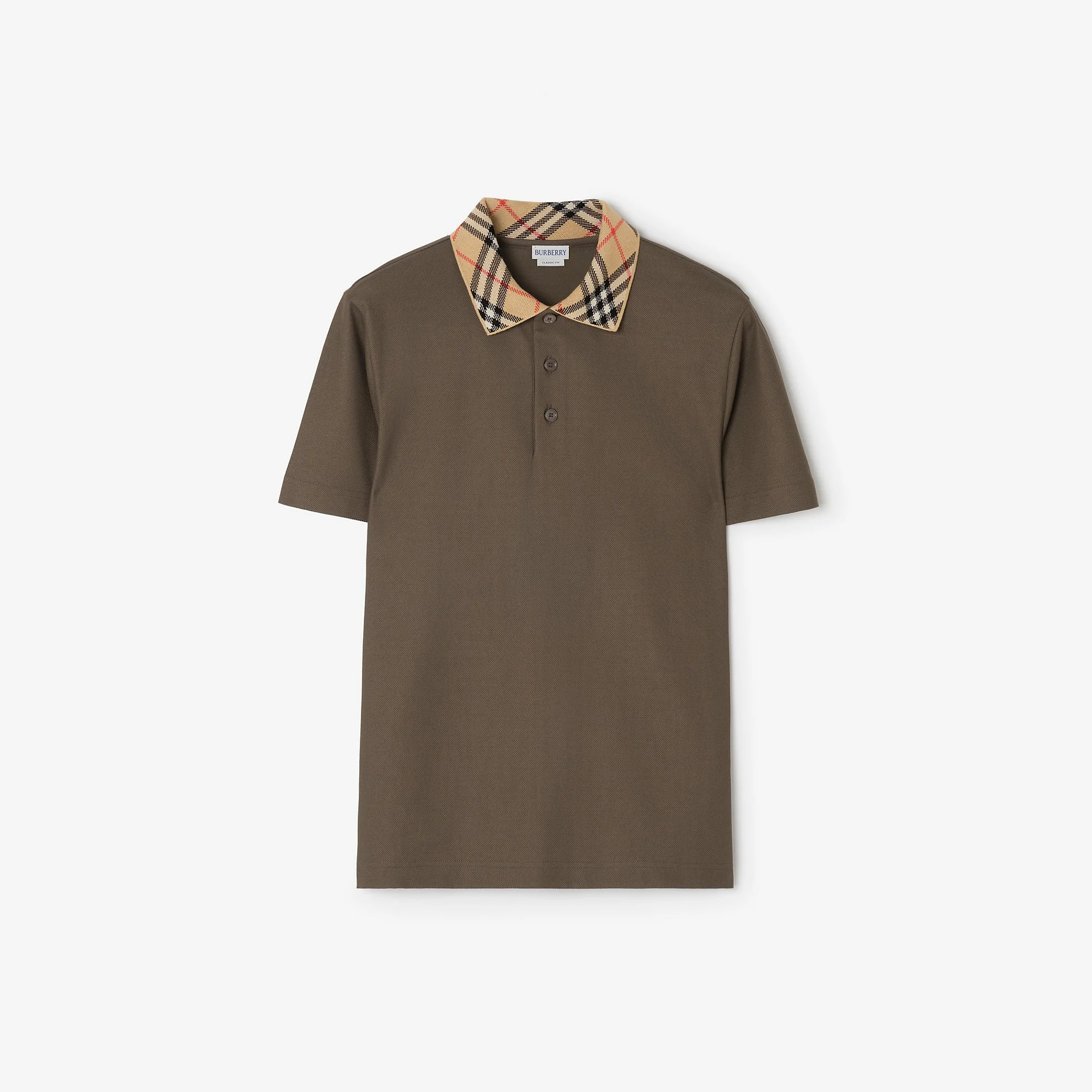Check Collar Cotton Polo Shirt - 1