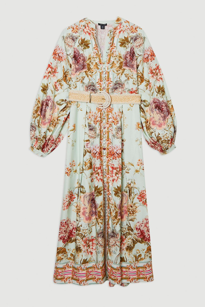 Floral Placed Embroidery Organdie Woven Midi Dress 4
