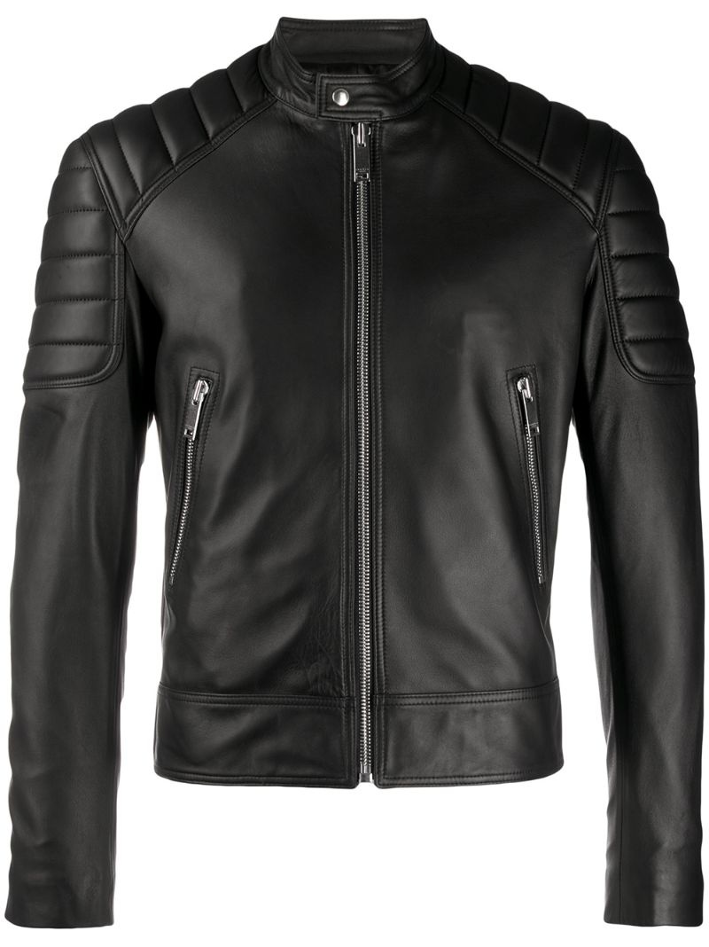 zipped biker jacket - 1