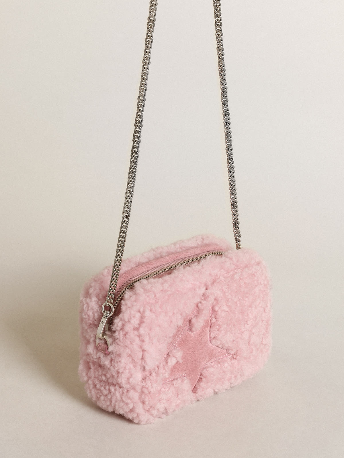 Mini Star Bag in pink shearling with suede star - 2