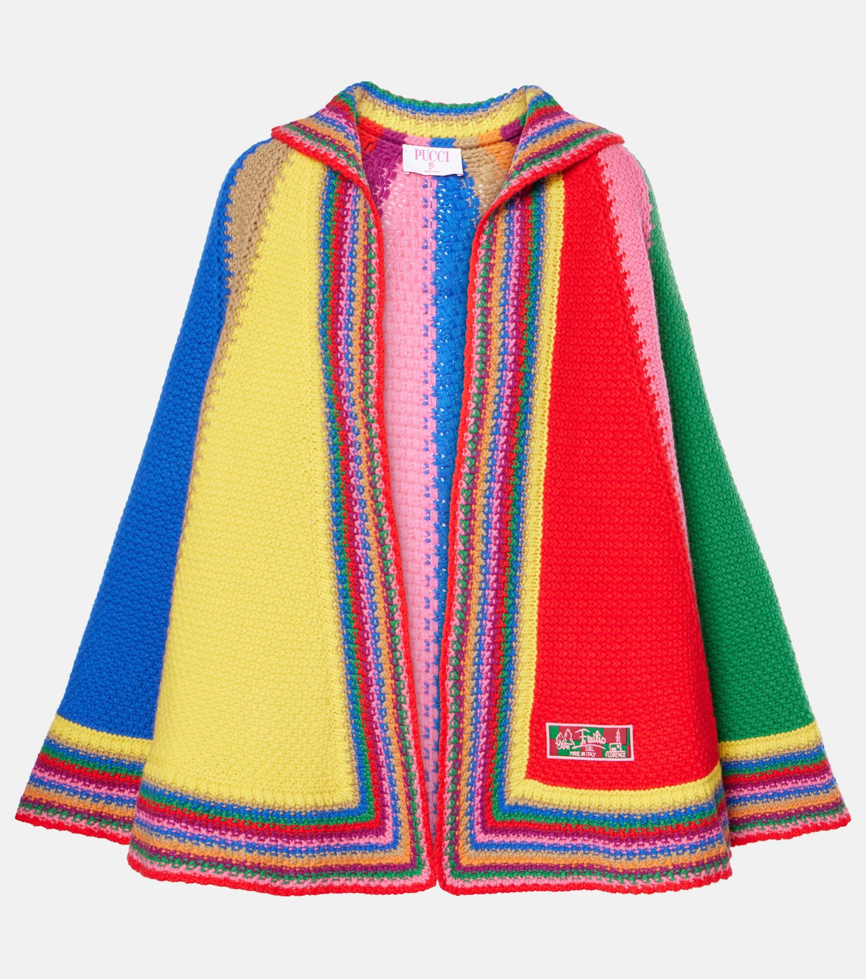 Colorblocked knitted wool poncho - 1