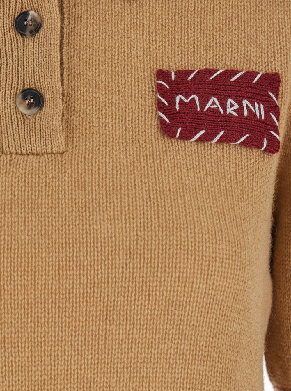 Marni Women Beige Polo Sweater With Classic Collar And Logo Patch On The Front In Cashmere Woman - 3