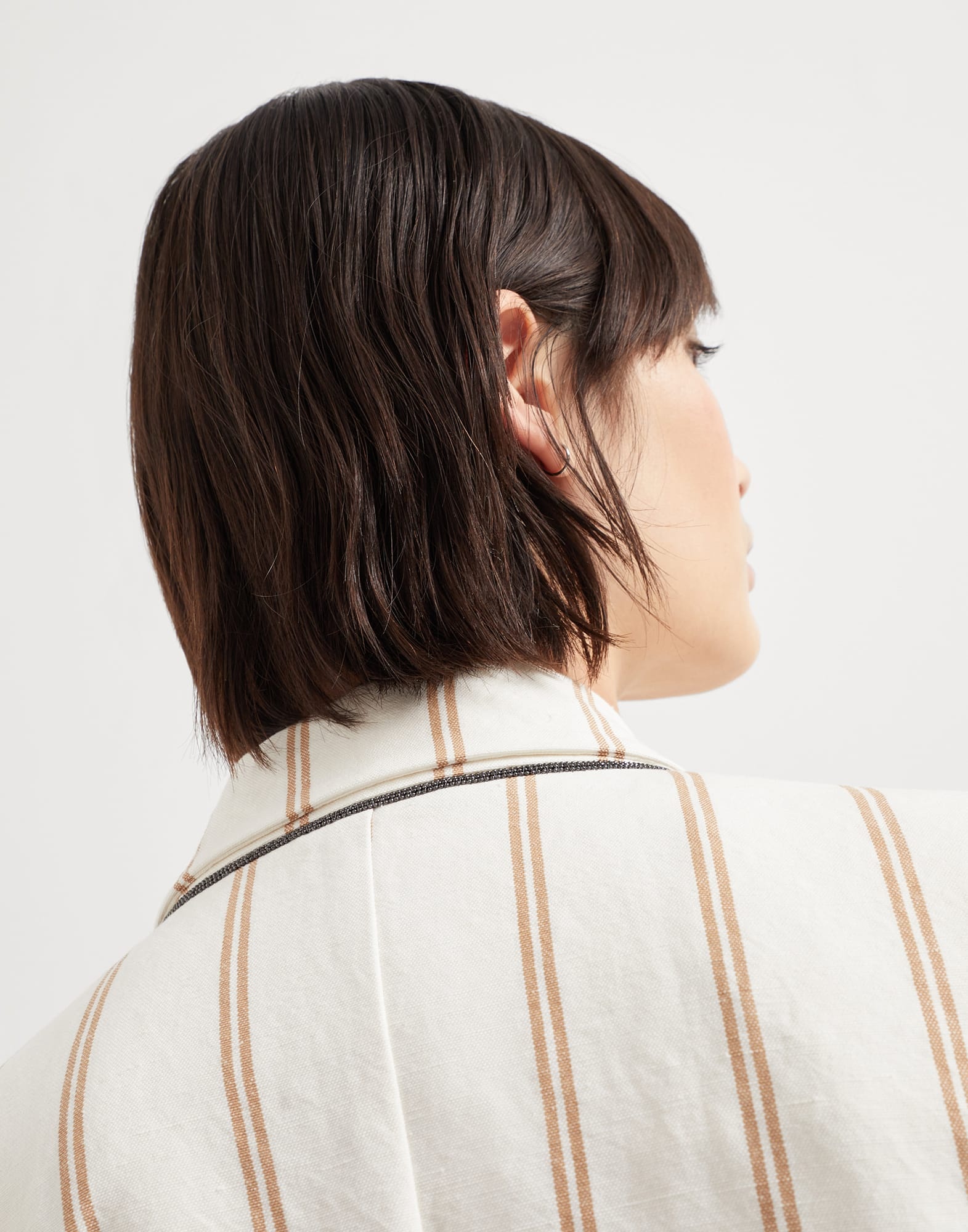 Linen and cotton regimental stripe panama blazer with monili - 3
