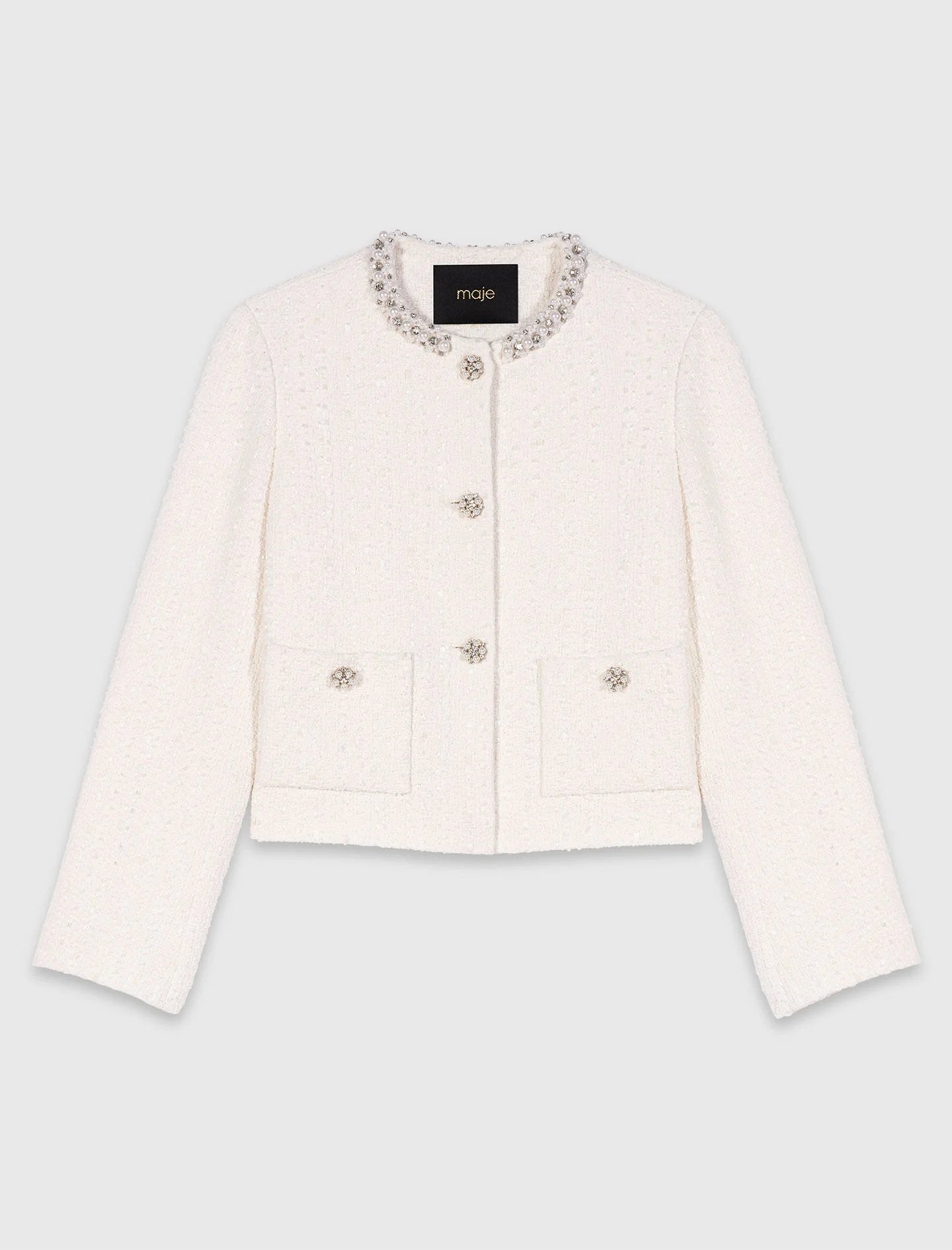 Pearl-trimmed tweed jacket - 1