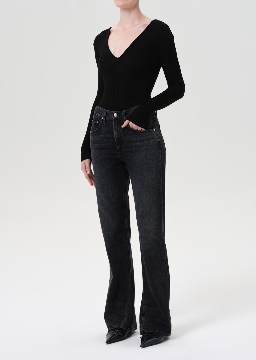 DARLA DOUBLE V BODYSUIT IN BLACK - 4