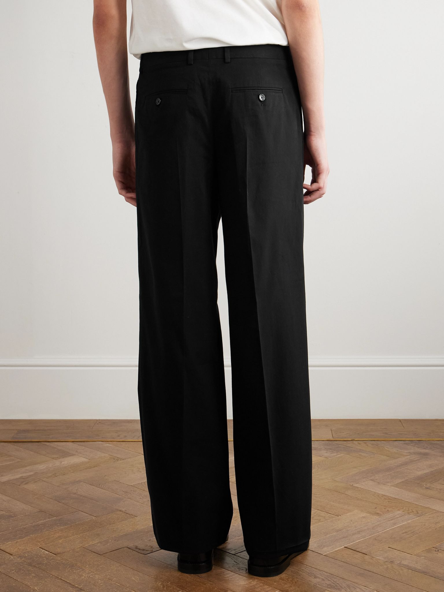 Straight-Leg Pleated Cotton-Twill Trousers Black - 4