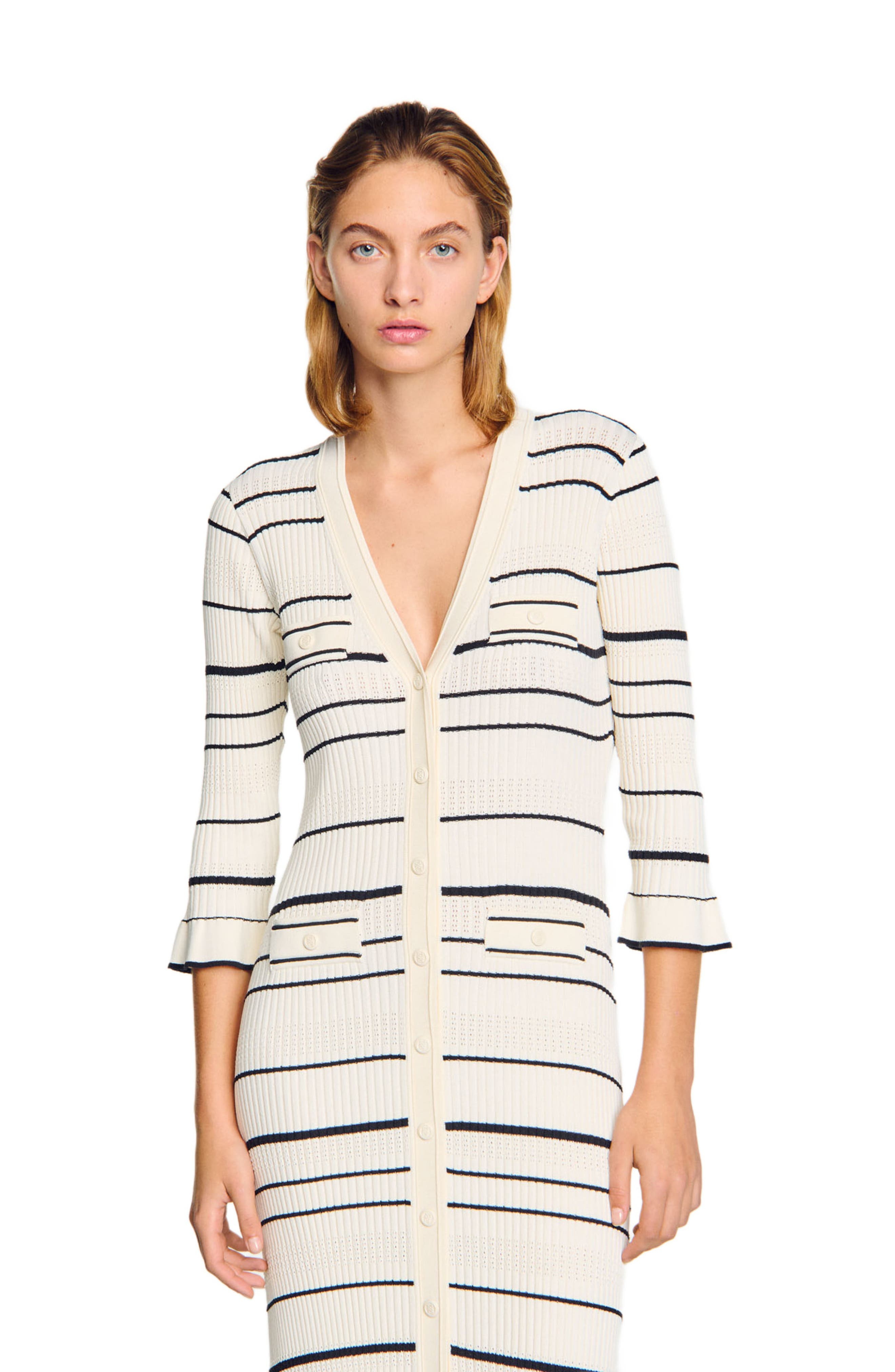 SANDRO Stripy knit maxi dress in Ecru at Nordstrom - 3