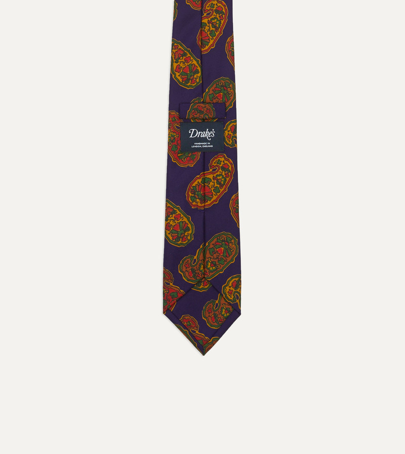 Purple Large Paisley Print Silk Self Tipped Tie 3