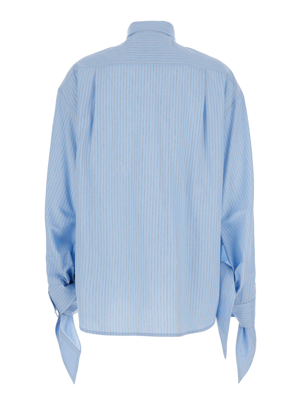 Balenciaga Women Blue Oversized Shirt With Embroidered Logo On The Front And Knotted Cuffs In Viscos - 2