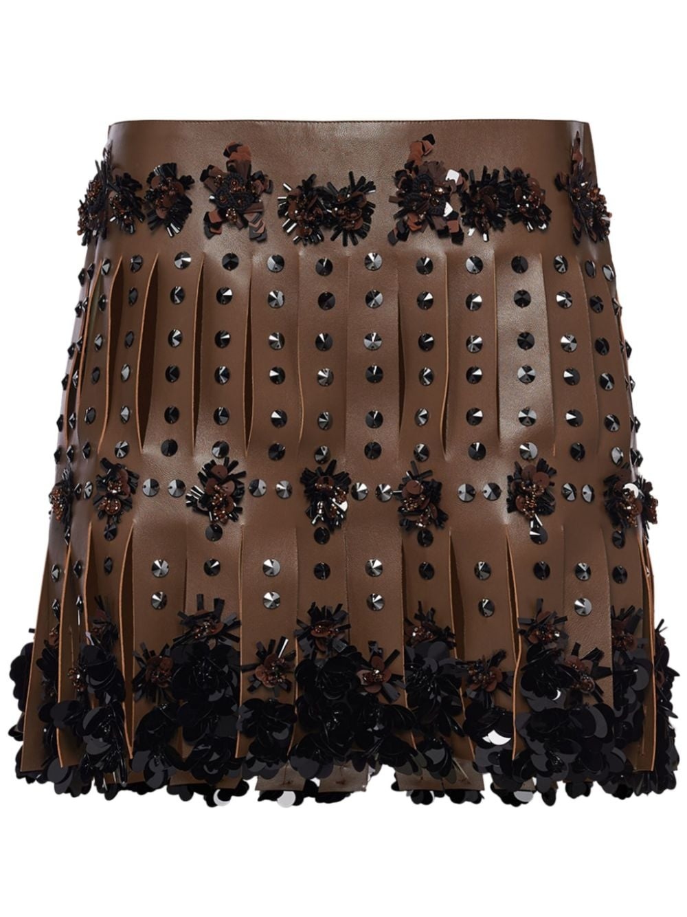 embroidered leather mini skirt - 1