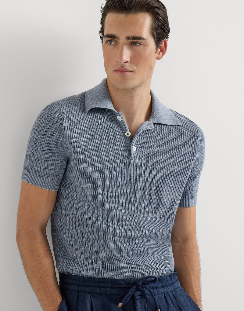 Linen and cotton half English rib knit polo 5