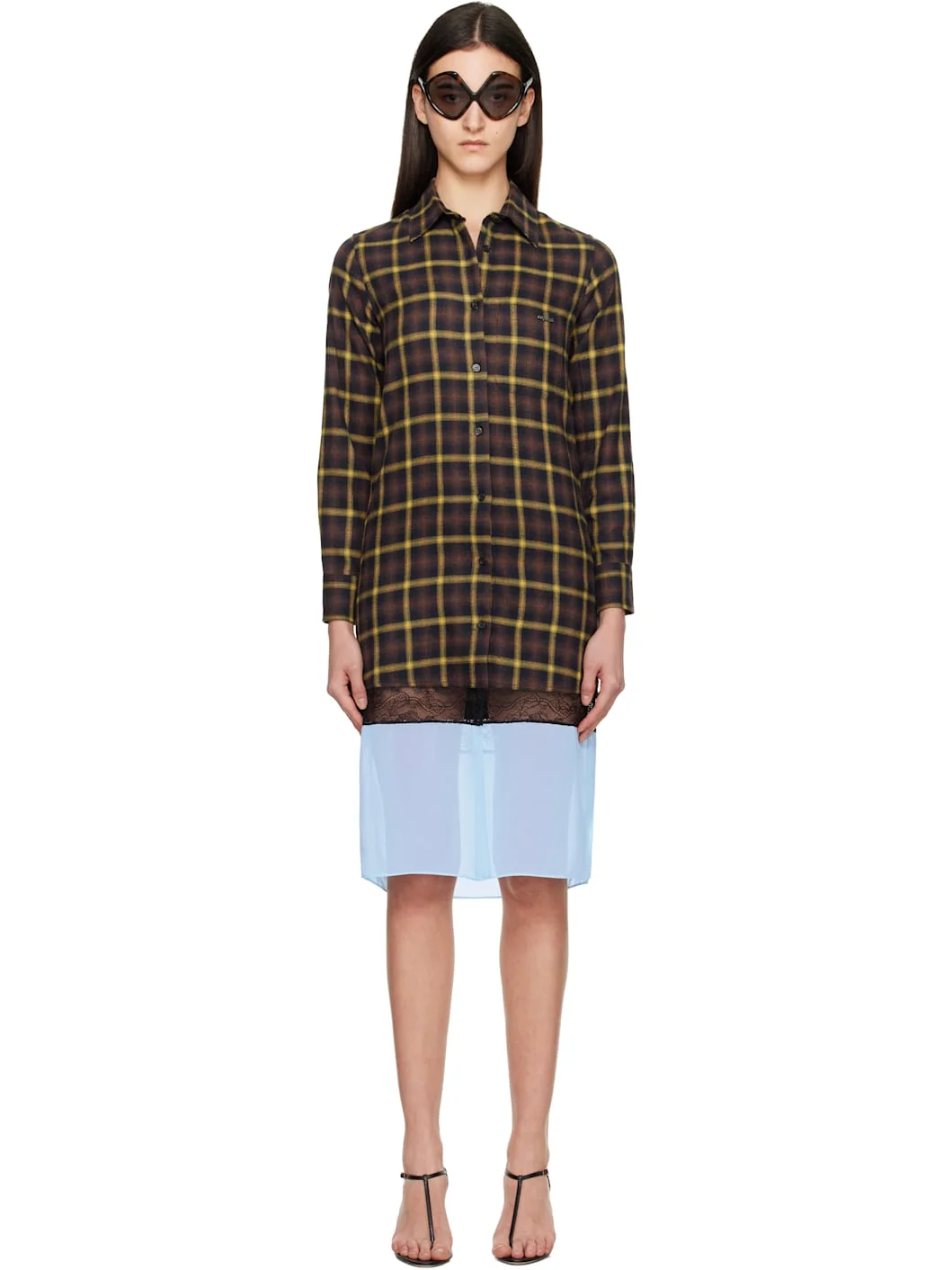 Brown & Blue Multi Layer Shirt Midi Dress - 1