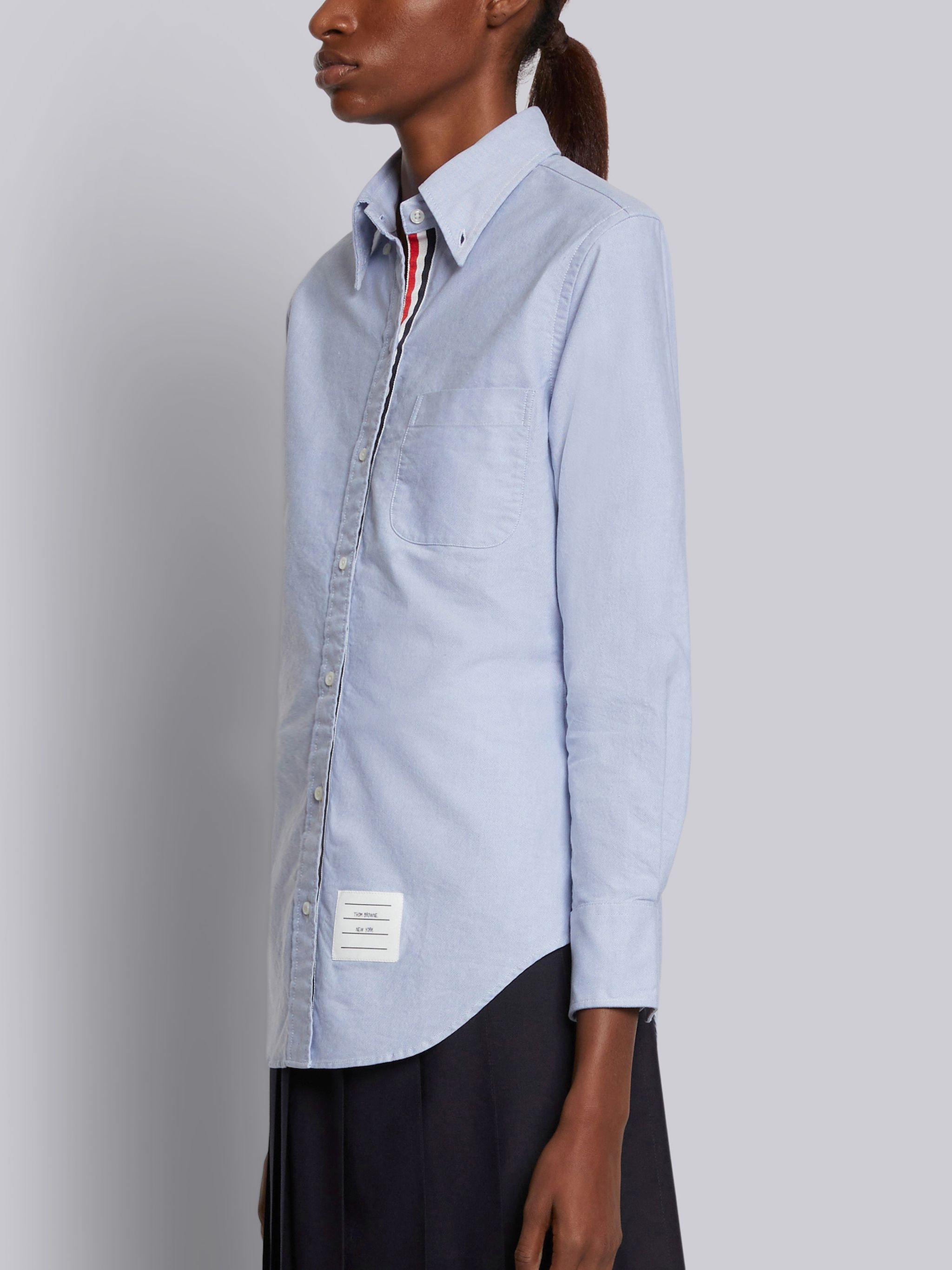 Light Blue Classic Oxford Grosgrain Placket Long Sleeve Shirt - 2