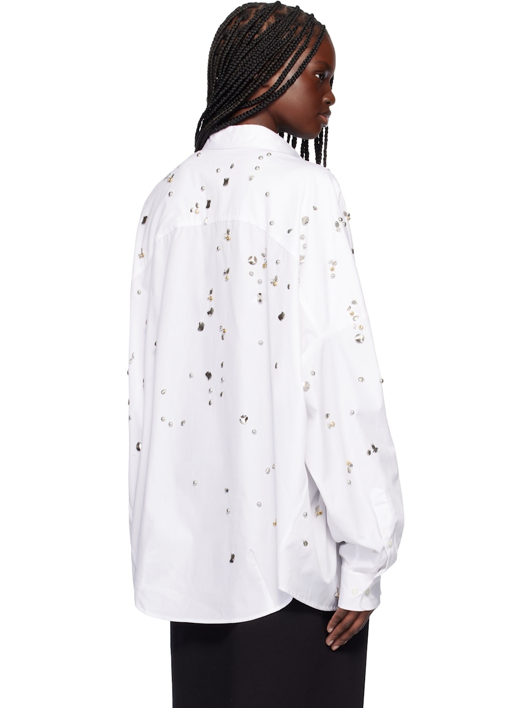 White Beaded Oversized Shirt - 3