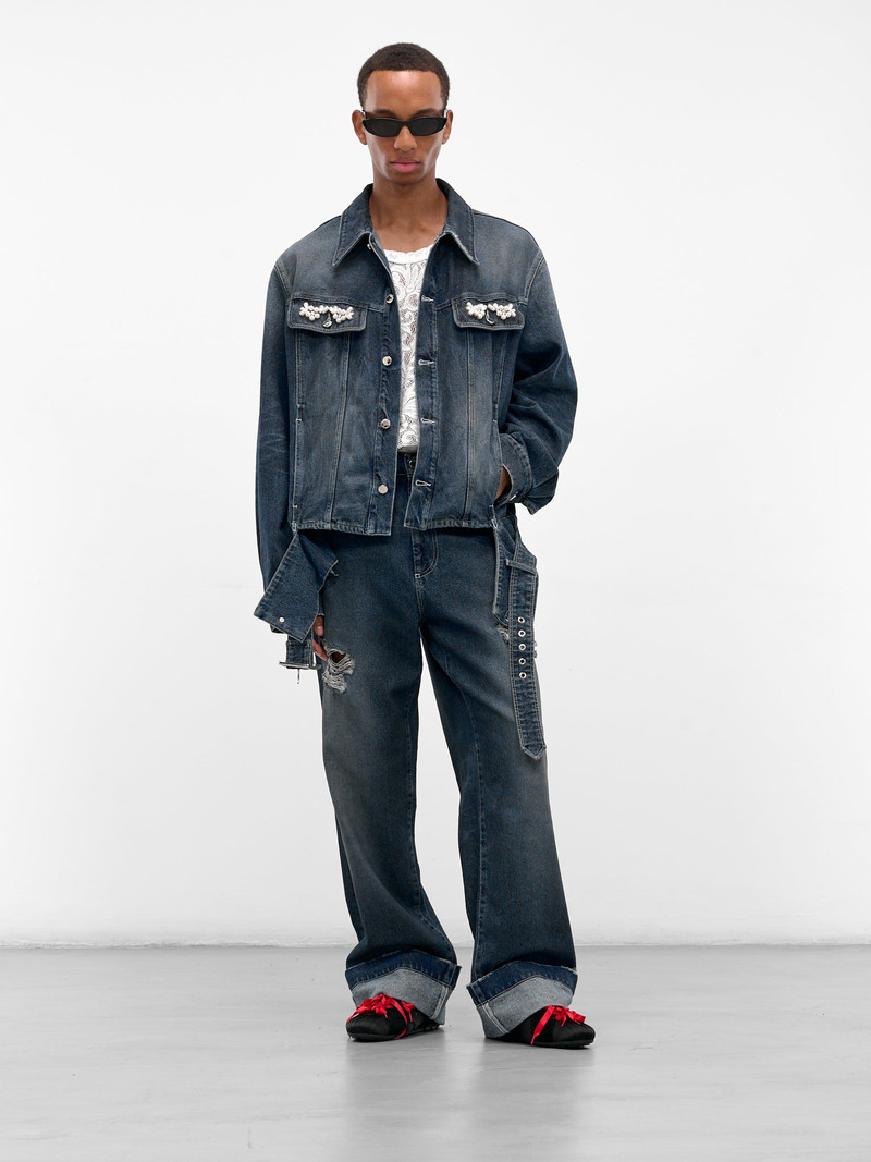 Simone Rocha Blue Embroidered Belted Denim Jacket outlook