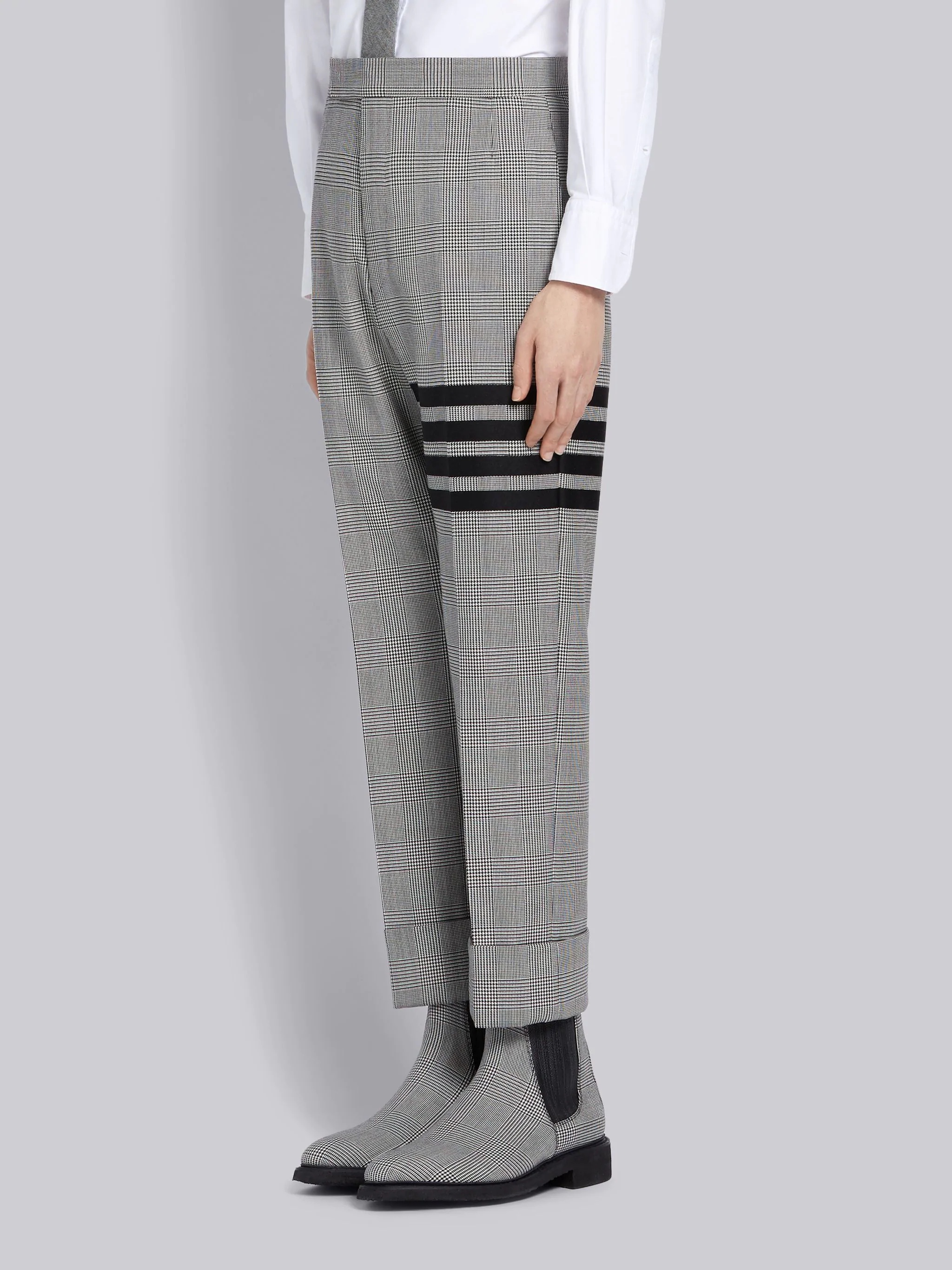 Black And White Wool Prince Of Wales 4-Bar Trouser - 2