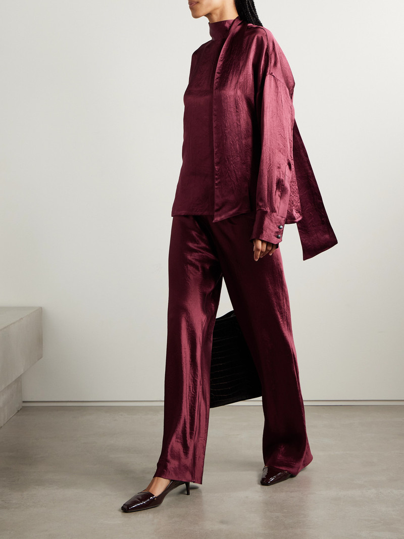 MARIA McMANUS Scarf-detailed Crinkled-satin Blouse outlook