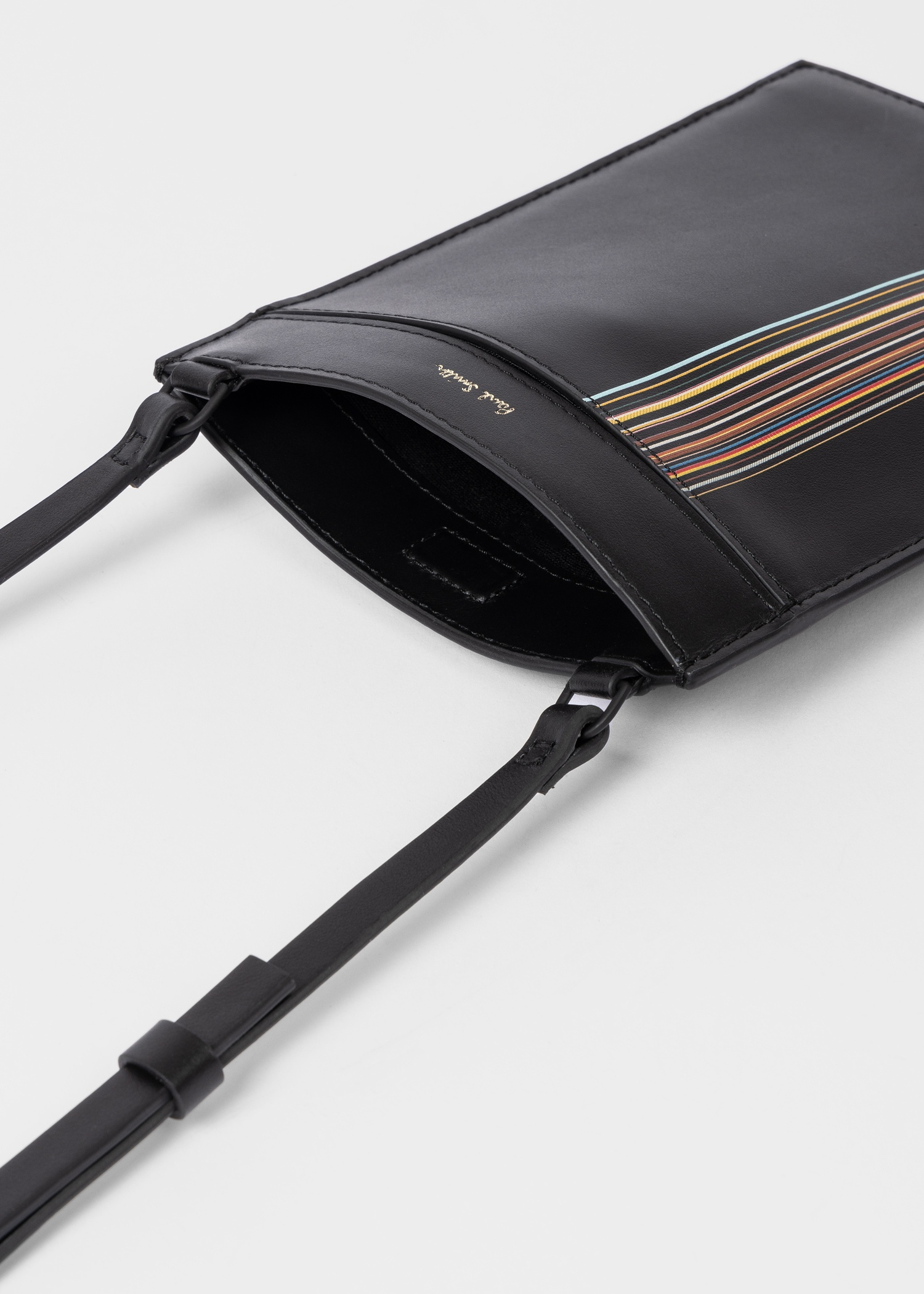 Black Leather 'Signature Stripe Block' Cross-Body Bag - 7