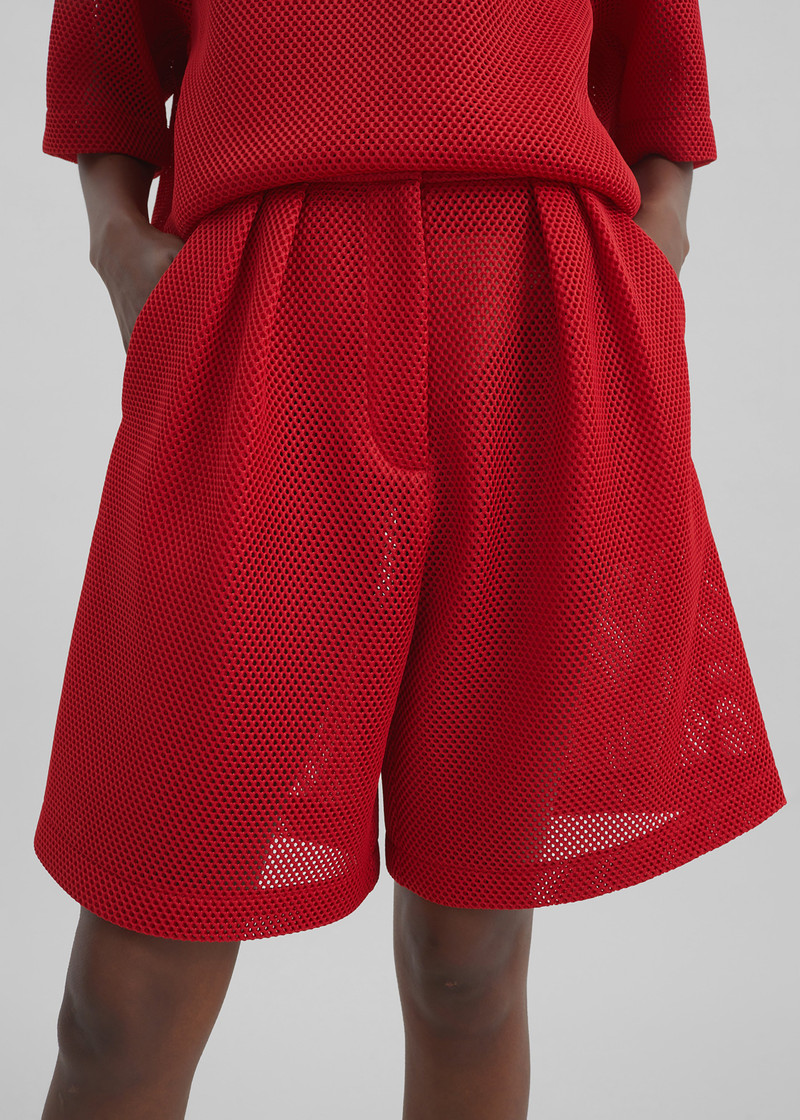 Marfa Mesh Pleated Bermuda Shorts - Red 4
