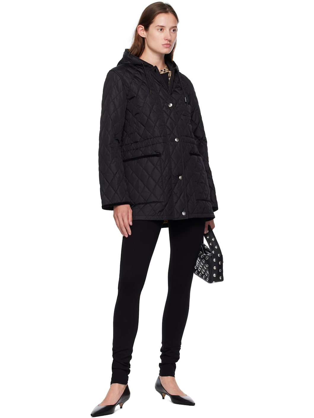 Black Quilted Nylon Coat - 4