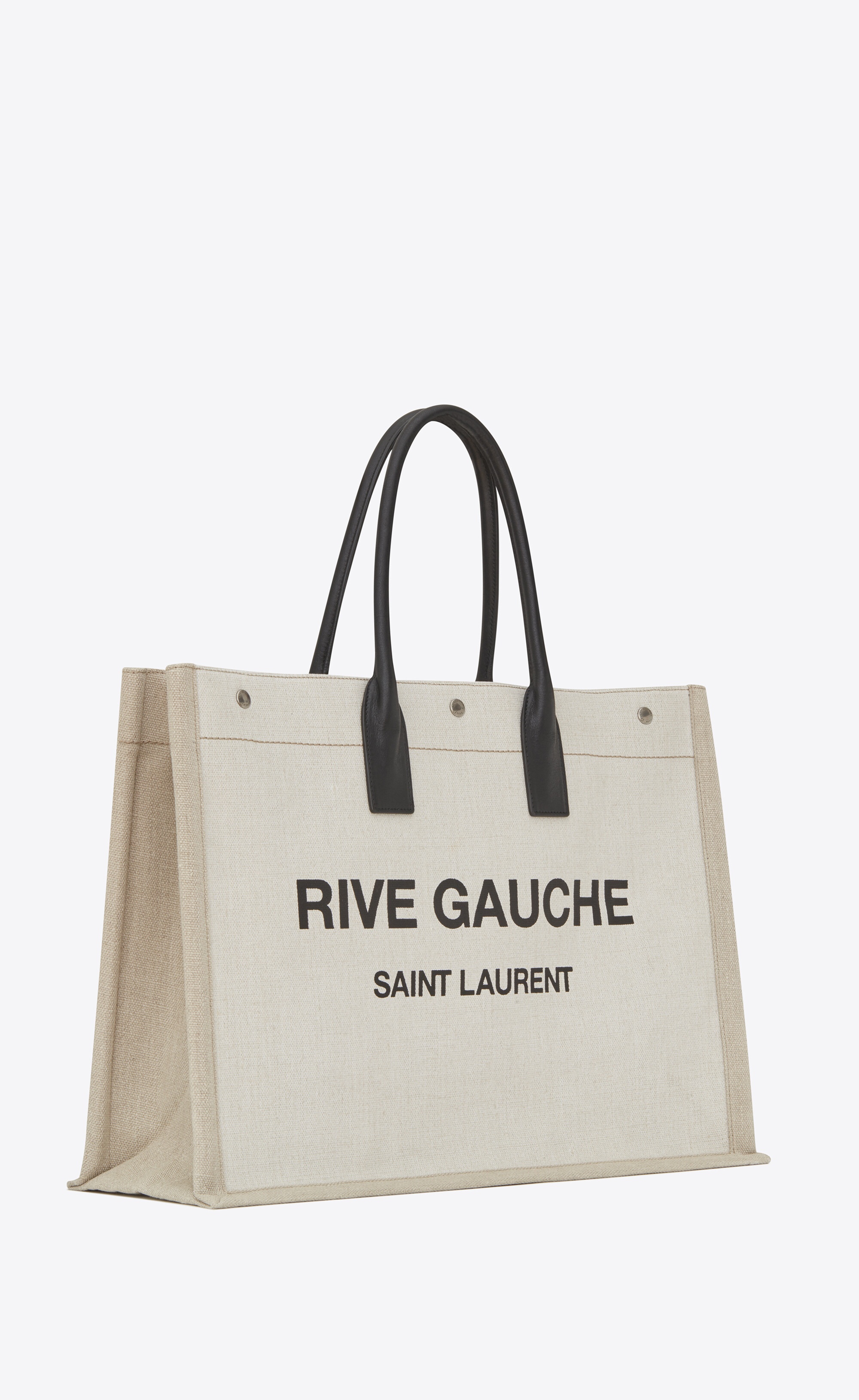 rive gauche large tote bag in printed canvas and leather - 4