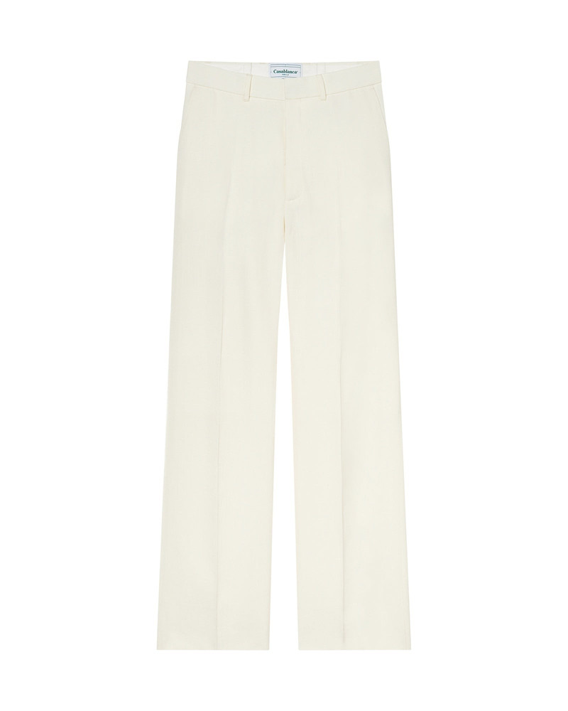 Off-White Silk Suiting Wide Leg Trousers 1