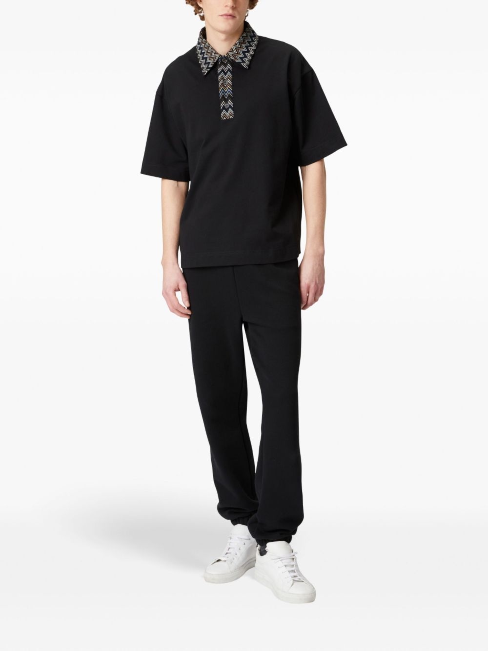 chevron knit-insert cotton polo shirt - 2