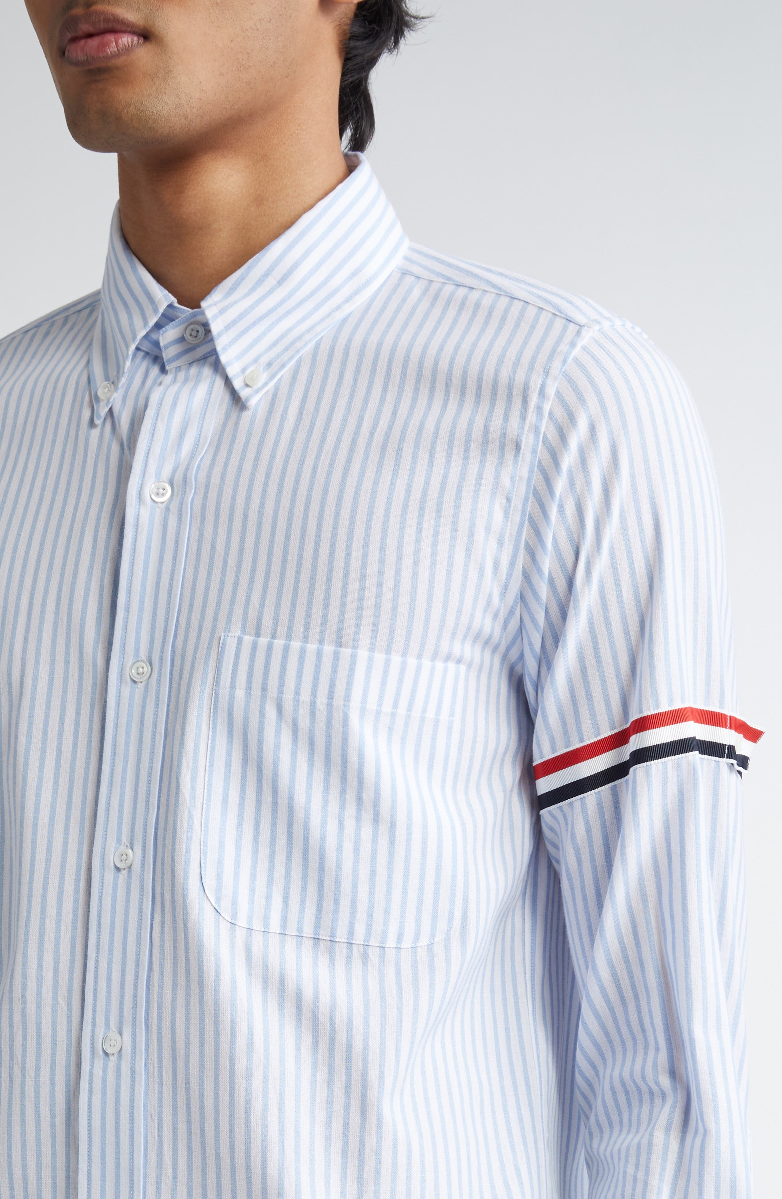 Thom Browne Armband Stripe Cotton Button-Down Shirt in Light Blue at Nordstrom - 4