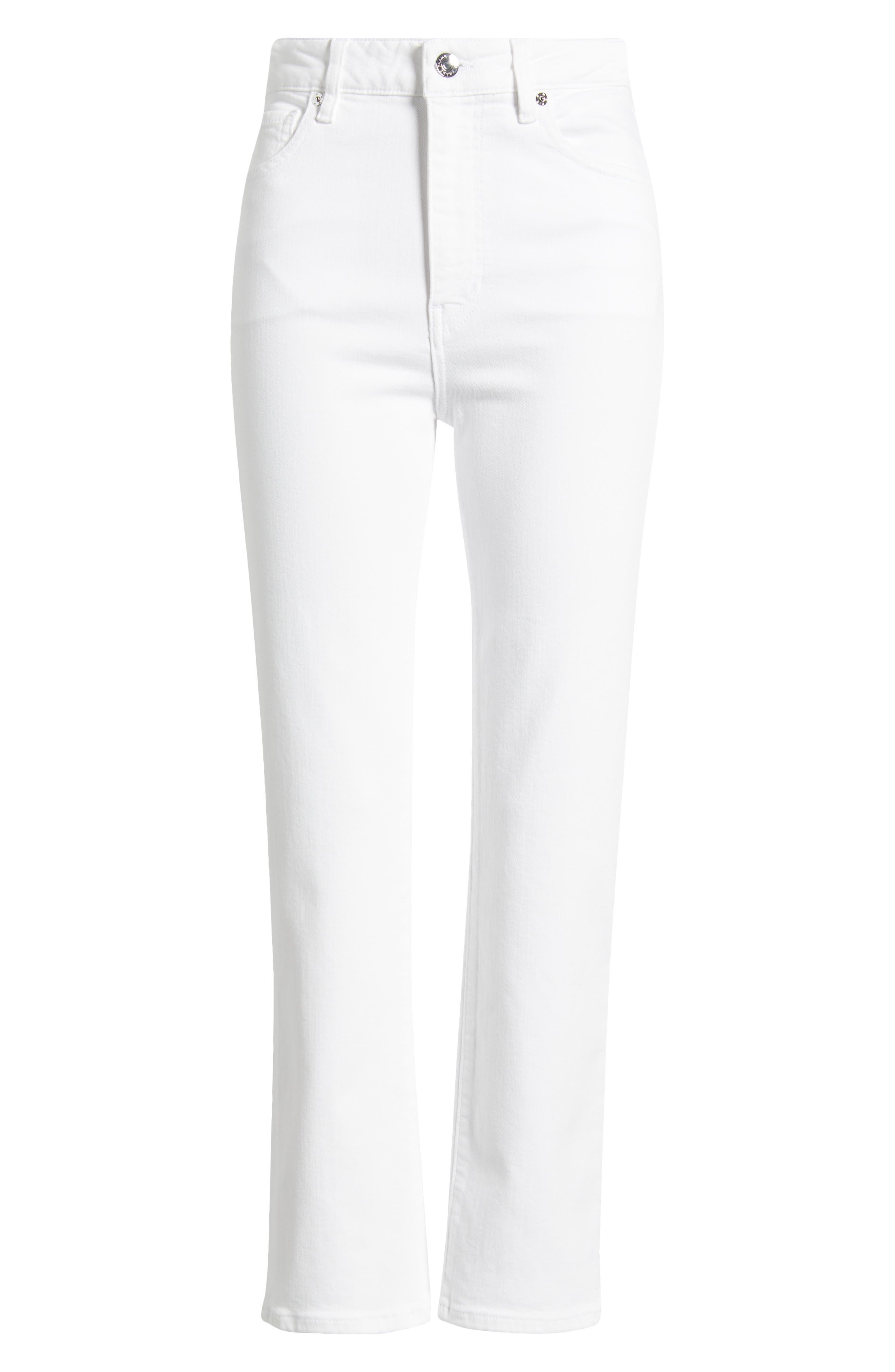 FRAME The Pencil Crop High Waist Ankle Slim Straight Leg Jeans in White at Nordstrom - 5