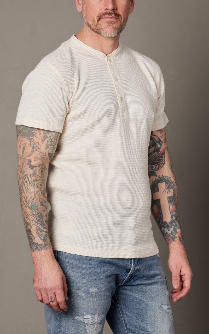 WAFFLE-KNIT HENLEY SHIRT PAPER WHITE - 4