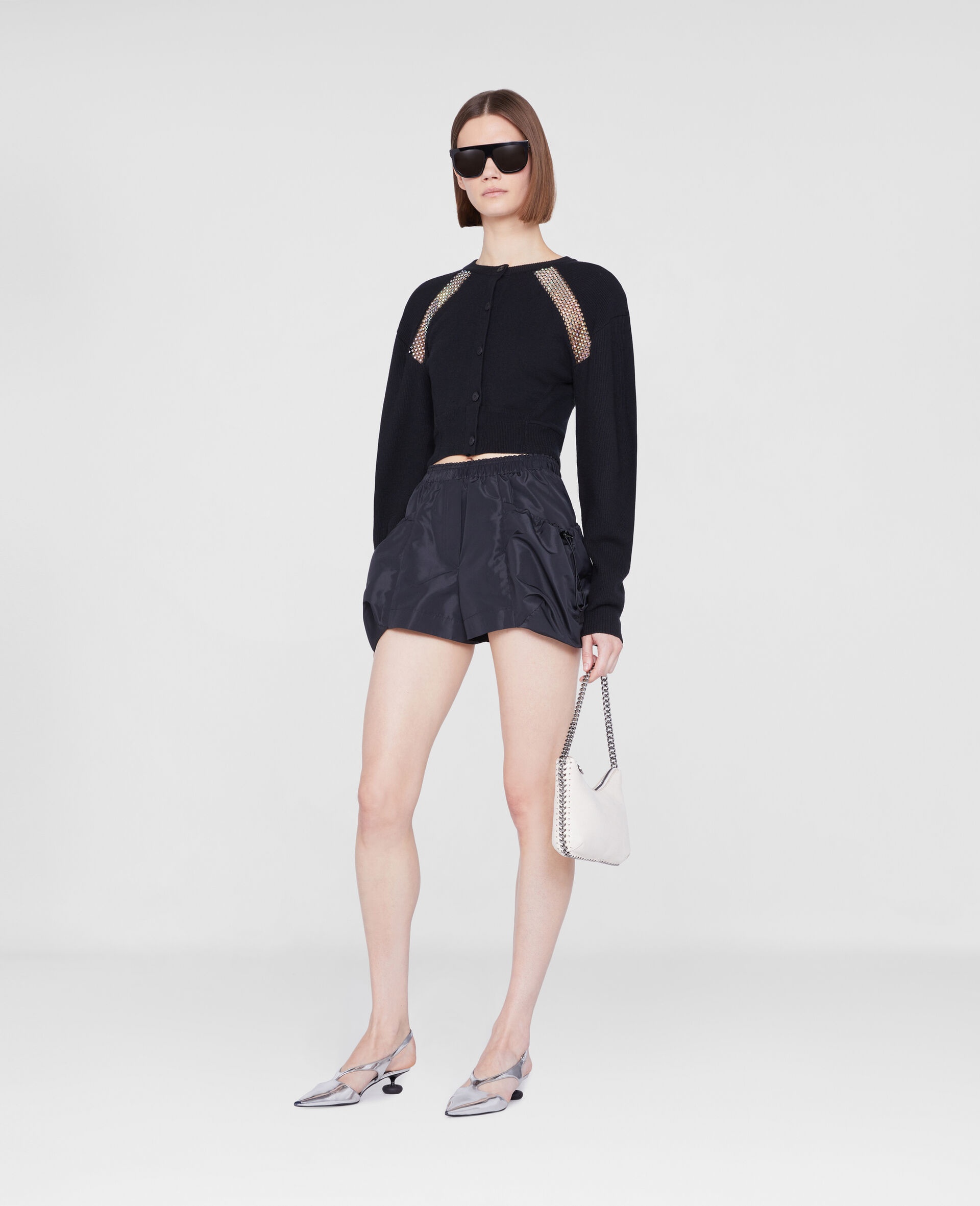 Cropped Diamond Embellished Cardigan - 2