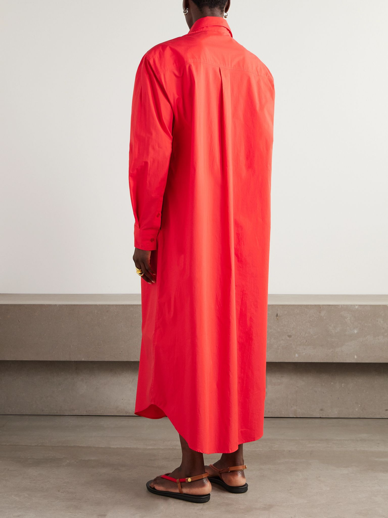 Calren oversized cotton-poplin maxi shirt dress Red - 4