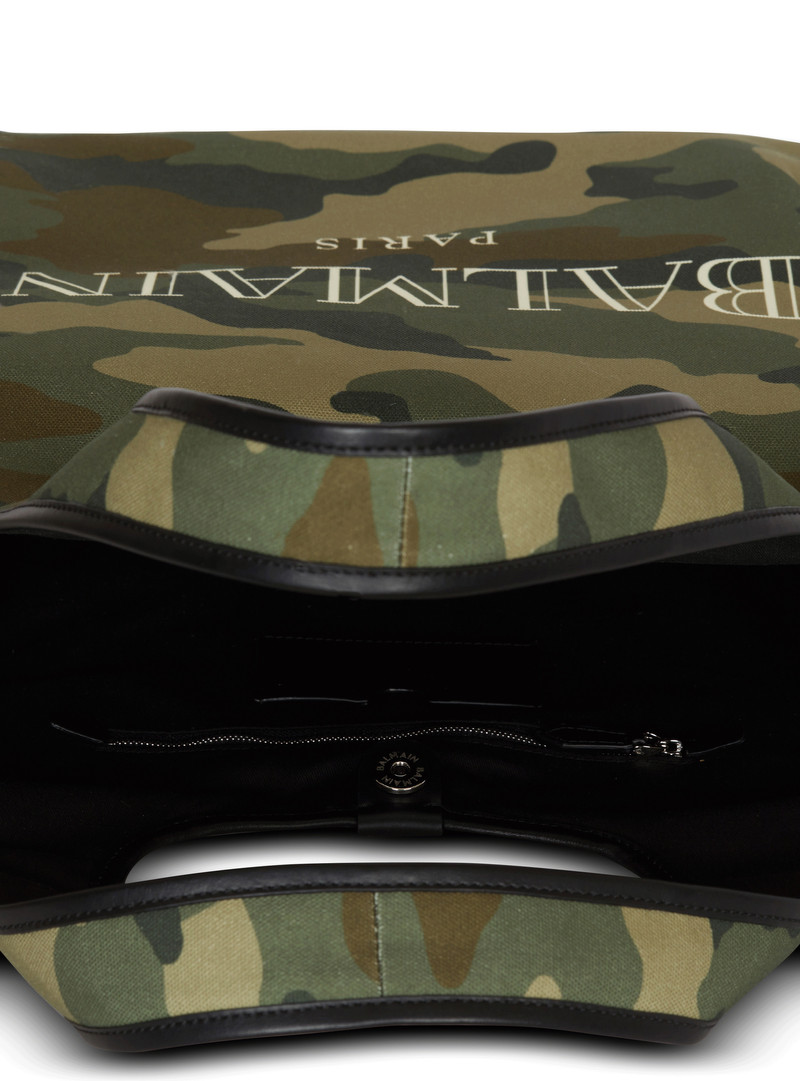 Camouflage canvas B-Army Grocery Bag with Vintage Balmain logo 6