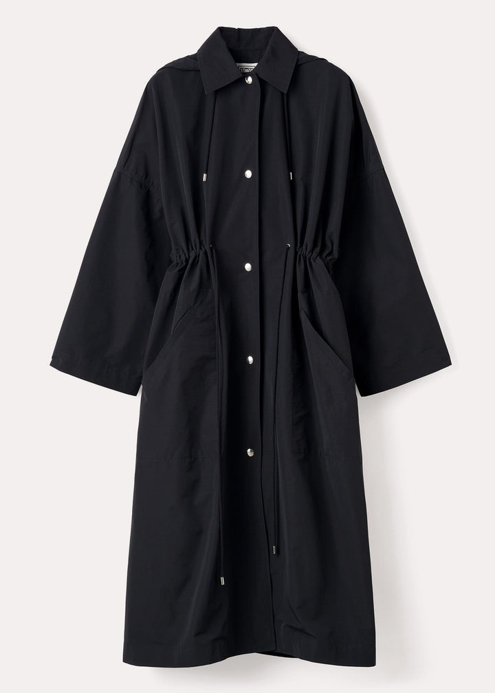 Hooded drawstring parka black - 1