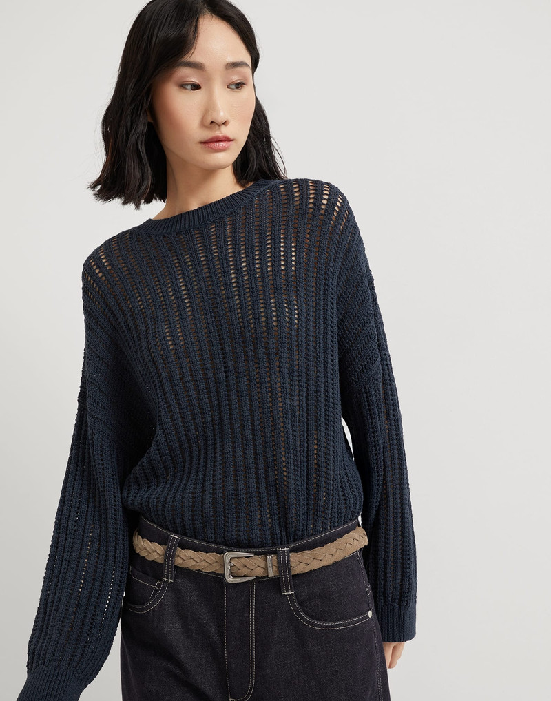 Cotton openwork rib sweater with monili 4
