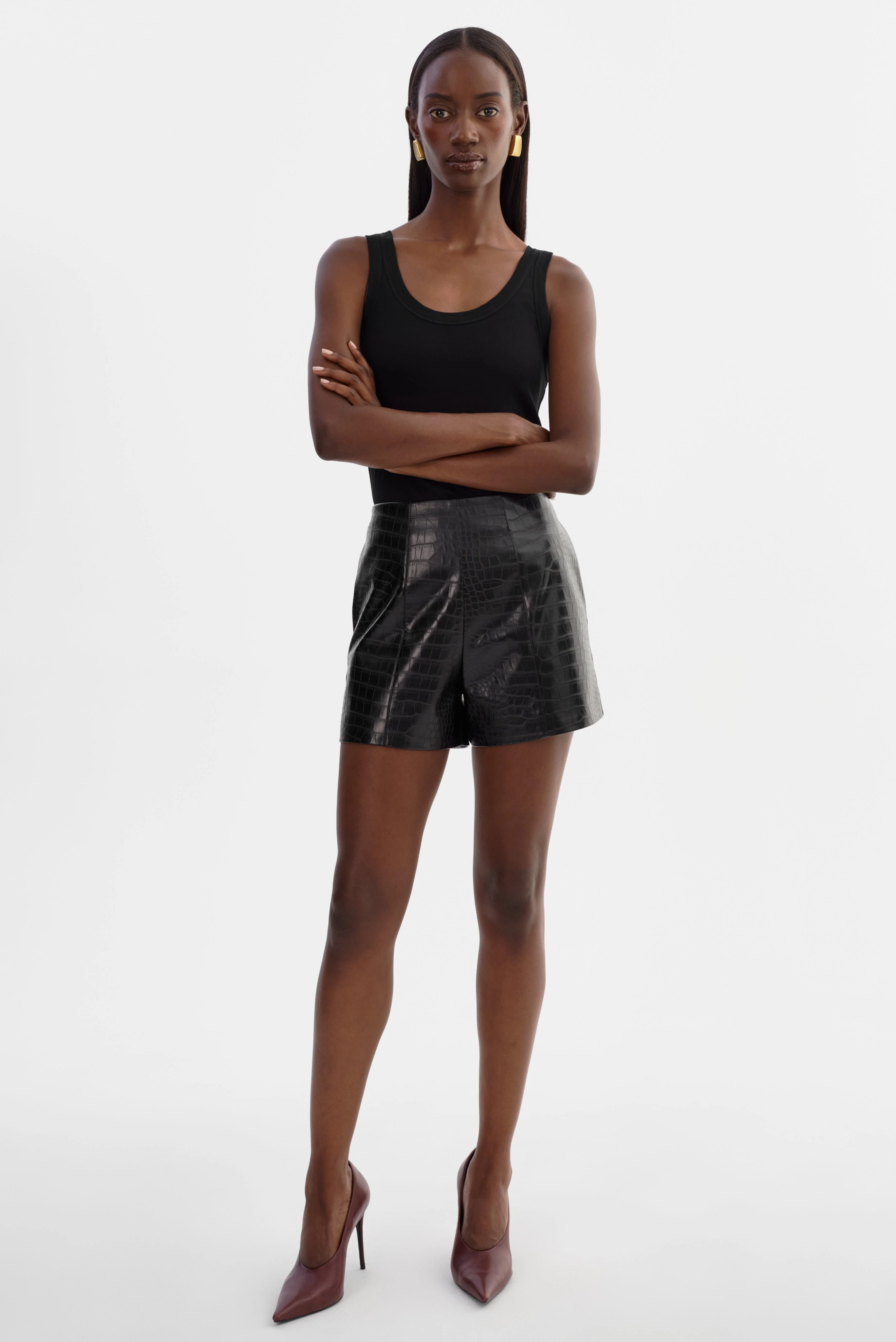 ESTHER | Faux Leather Croco Shorts - 1