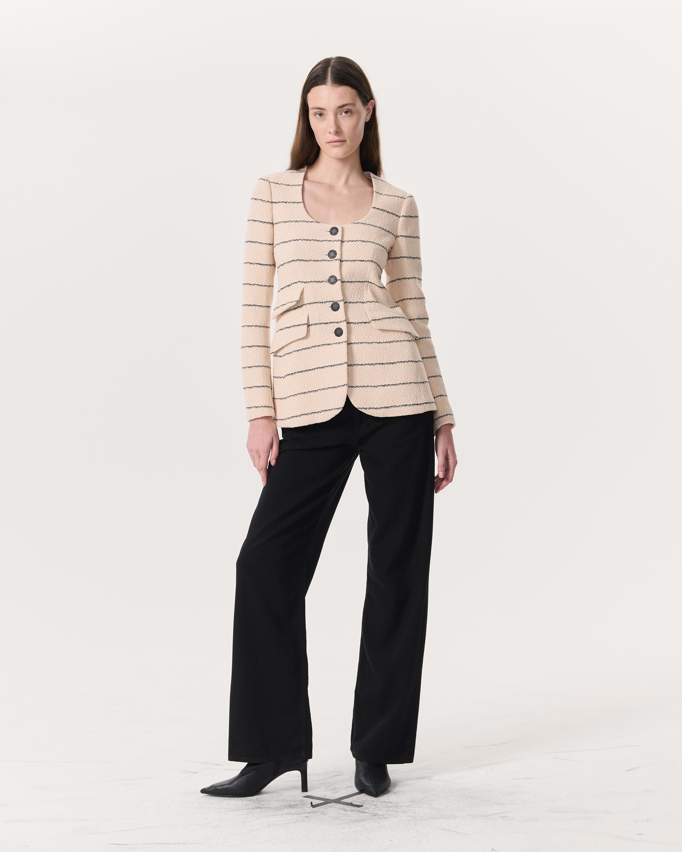 Roslyn Cotton Tweed Scoop-Neck Blazer - 4
