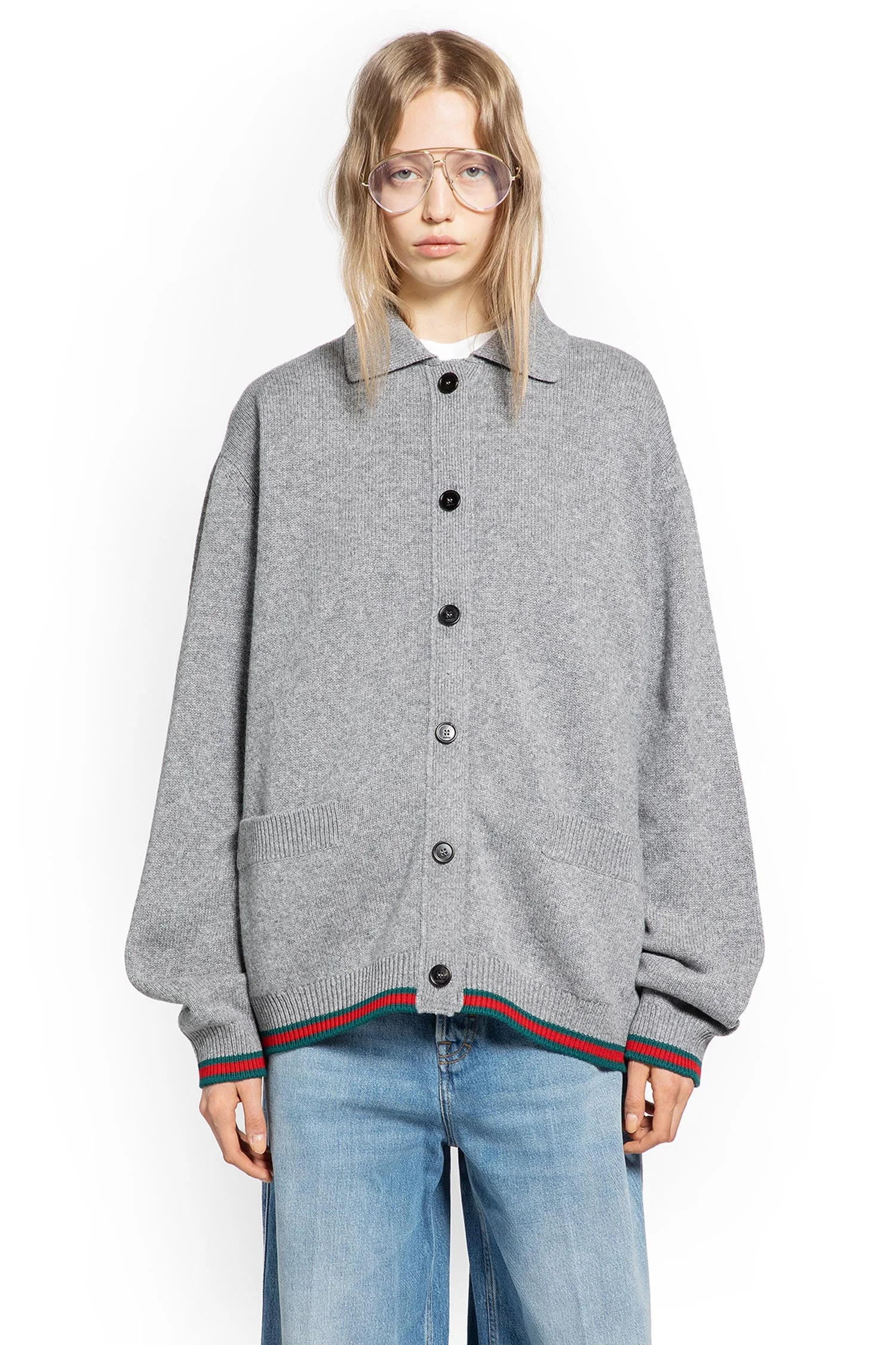 Wool Cashmere Cardigan With Web - 1