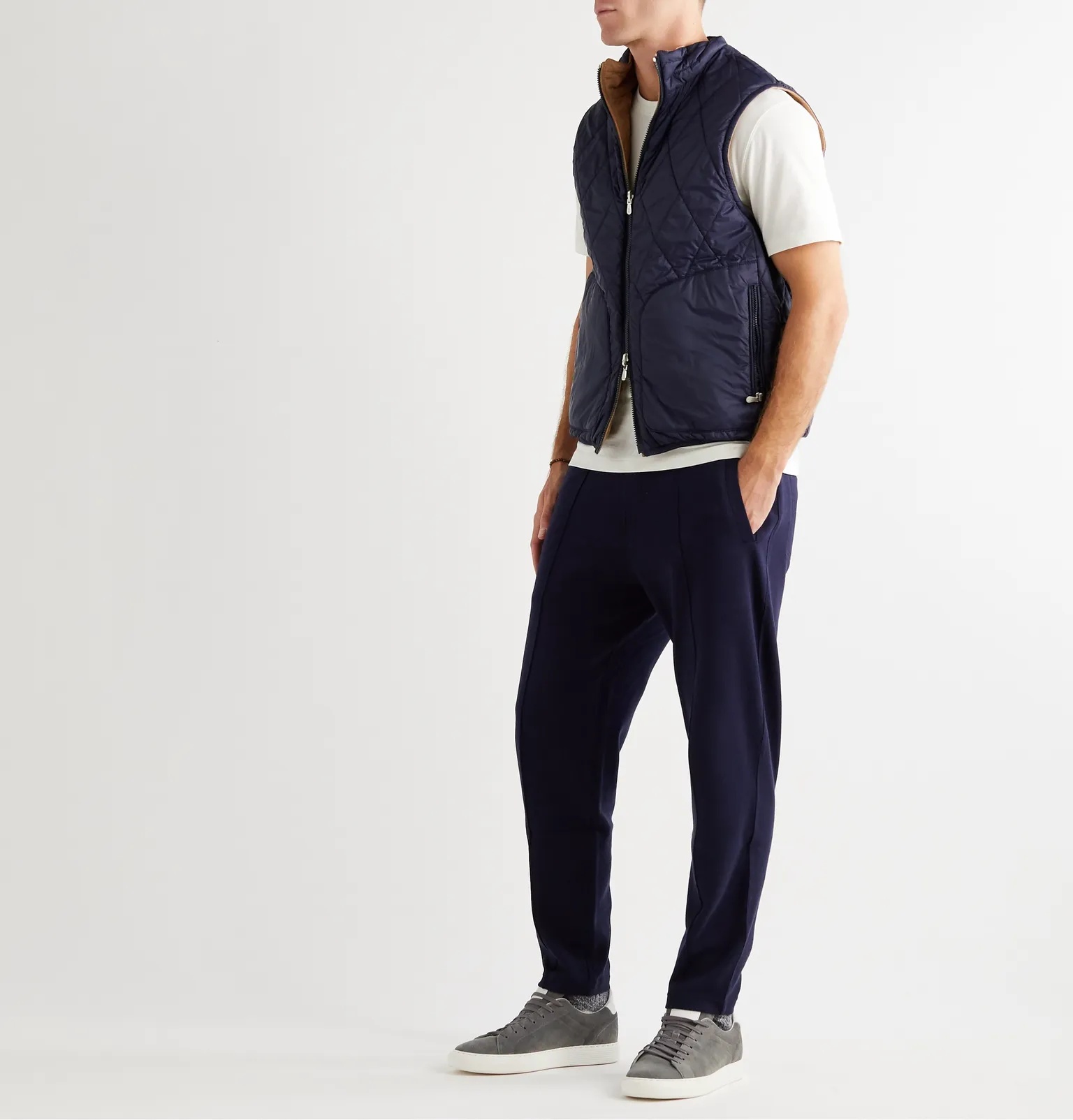 Reversible Quilted Suede Down Gilet - 6