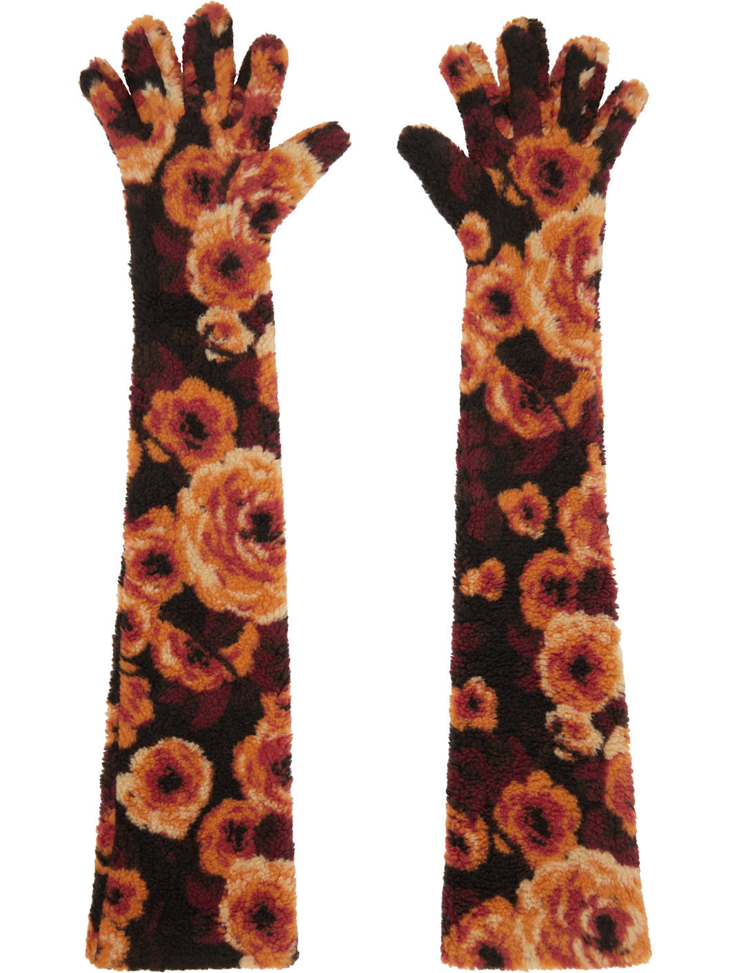 Black & Orange Jacquard Faux-Fur Gloves - 2