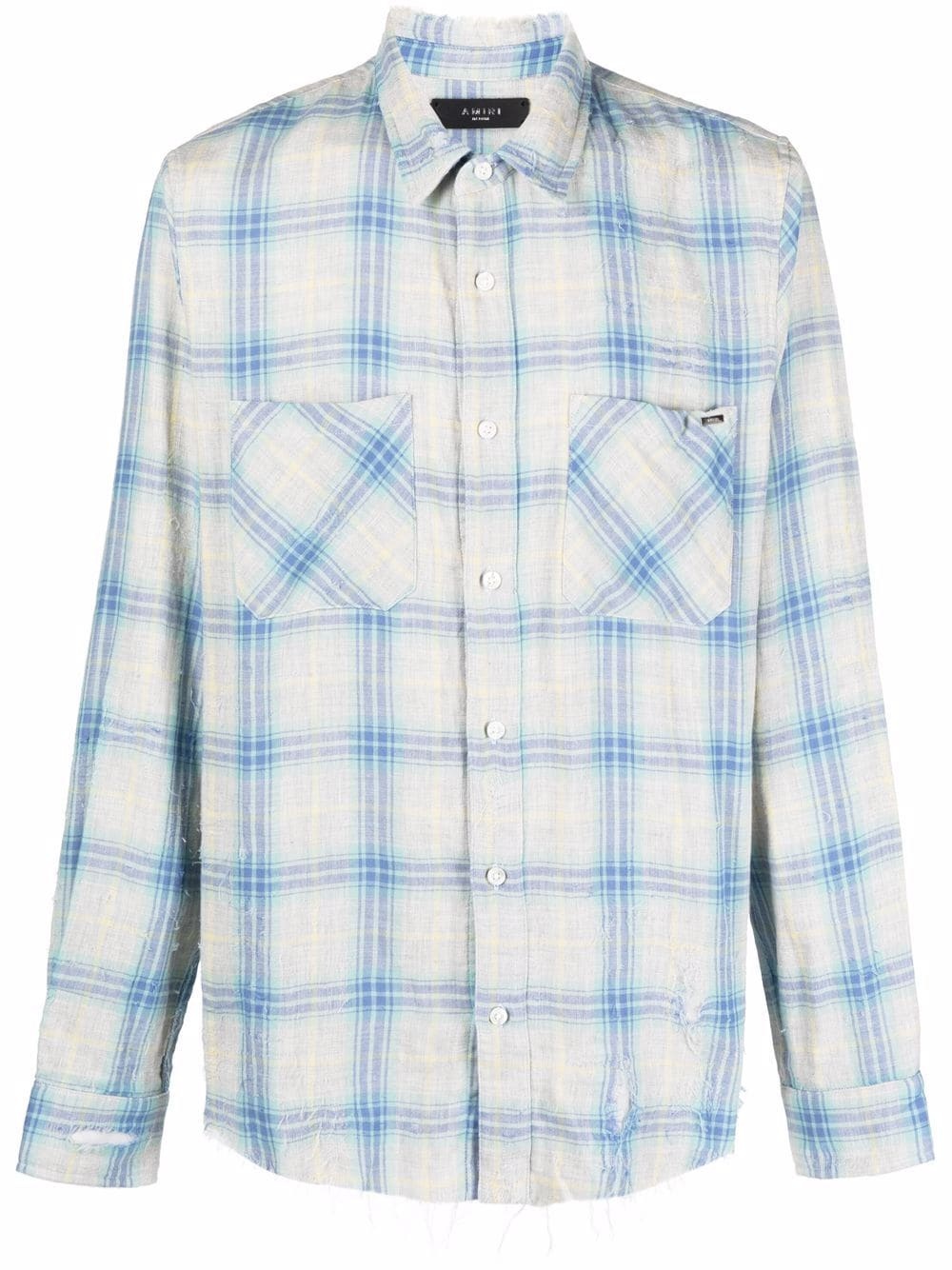 distressed check longsleeved shirt - 1