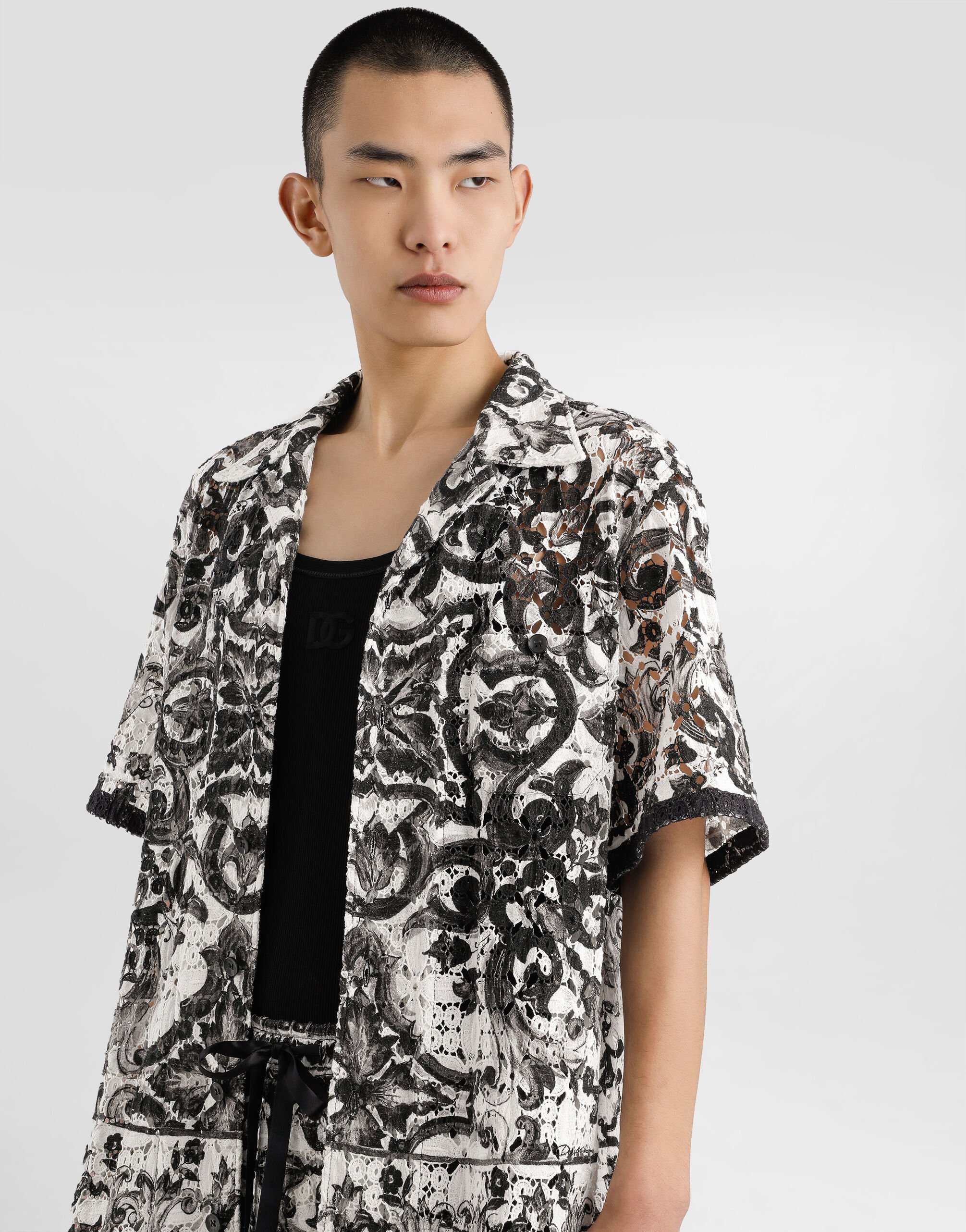 Majolica-print hawaii crochet lace shirt - 4