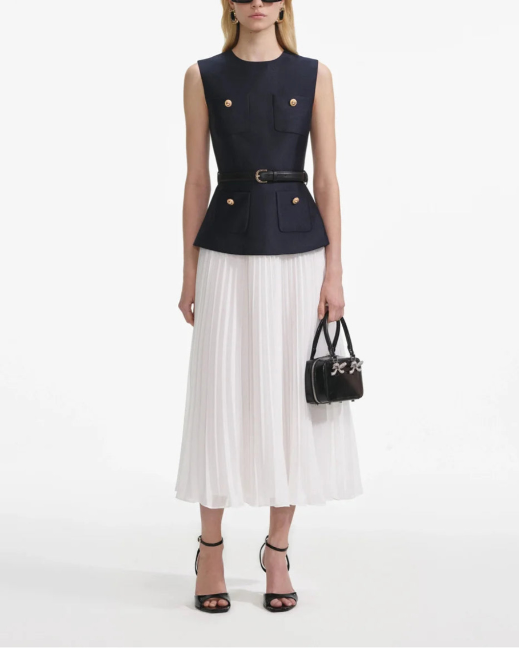 NAVY TAFFETA MIDI DRESS - 2