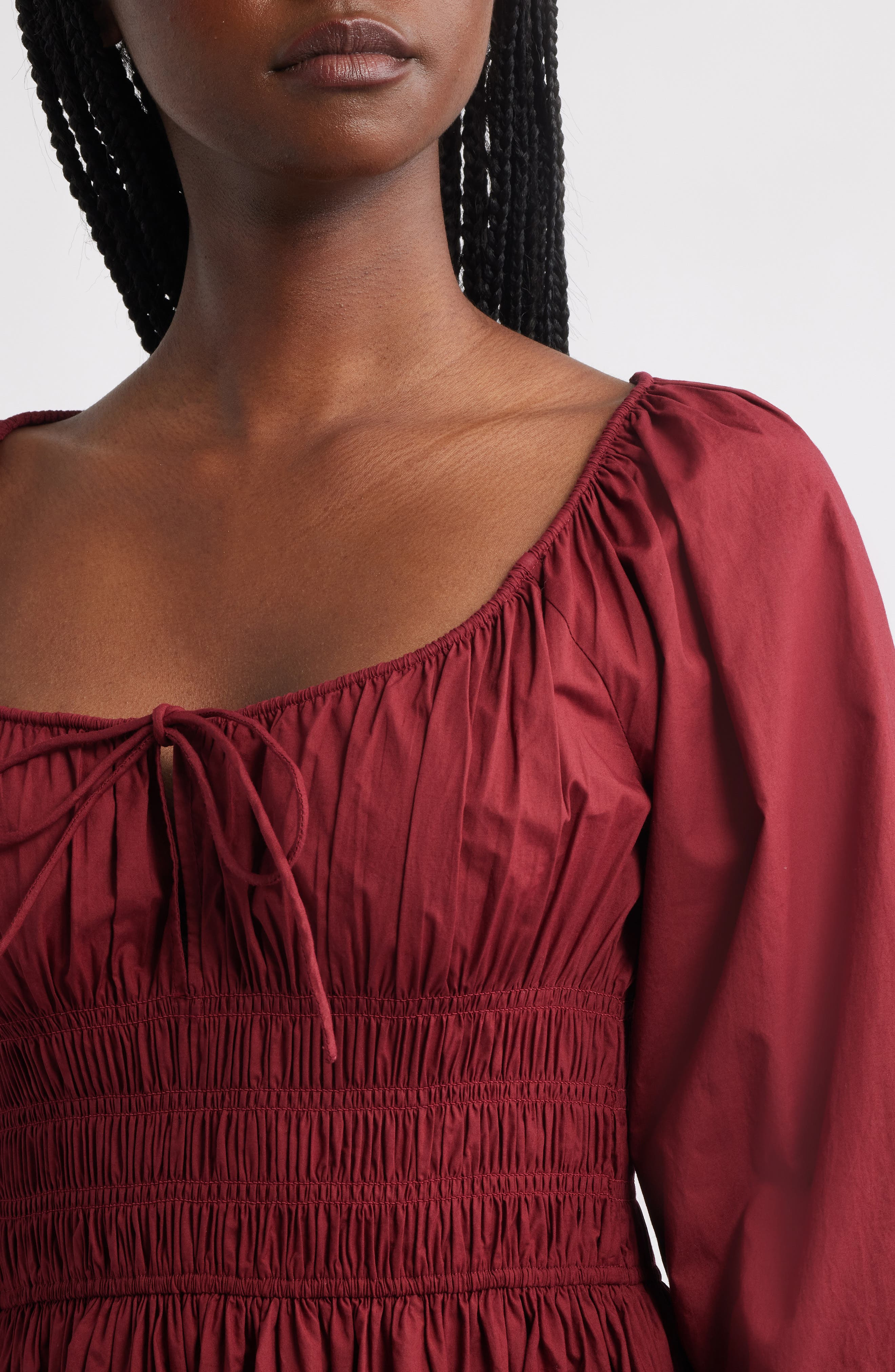 DÔEN Quintessa Shirred Organic Cotton Maxi Dress in Deep Crimson at Nordstrom - 4