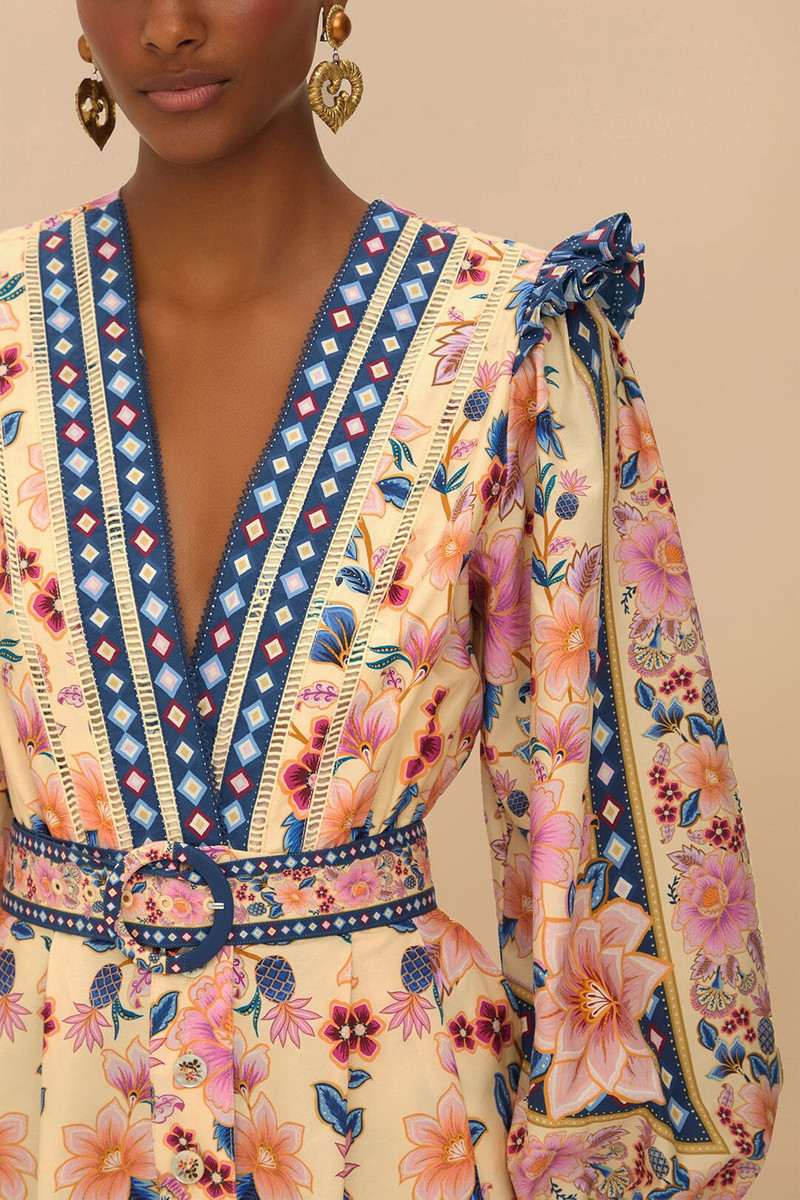 FARM RIO Cream Superbloom Tapestry Organic Cotton Romper outlook