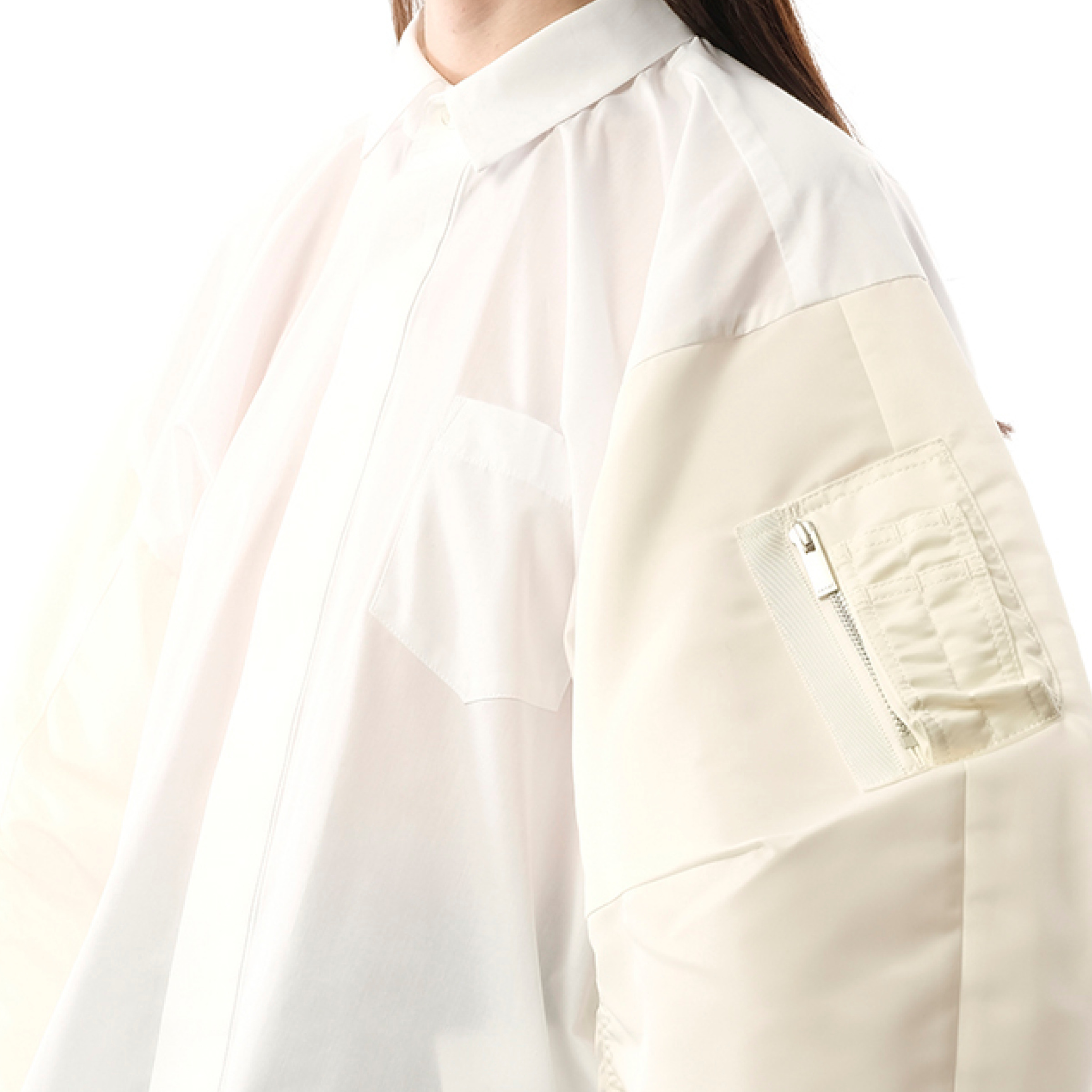 Cotton Poplin x Nylon Twill Shirt in Off White - 3